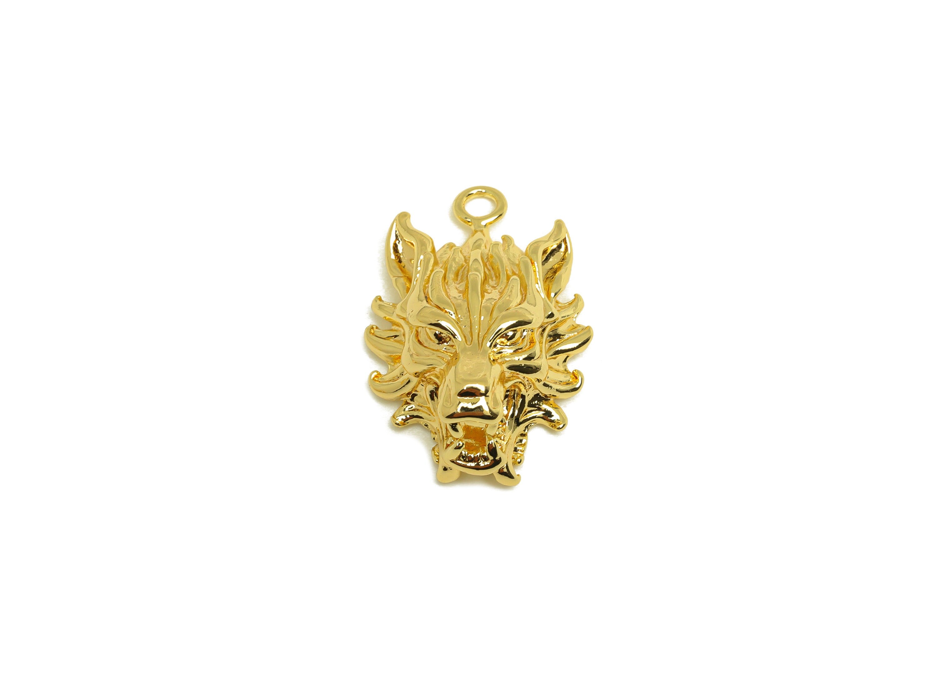 Brass Dragon Earring Charm - Brass Textured Dragon Earring Charms - Brass Figure Animal Pendant - 18K Real Gold Plating - 25x17x9mm -RGP6783 - DOMEDBAZAAR
