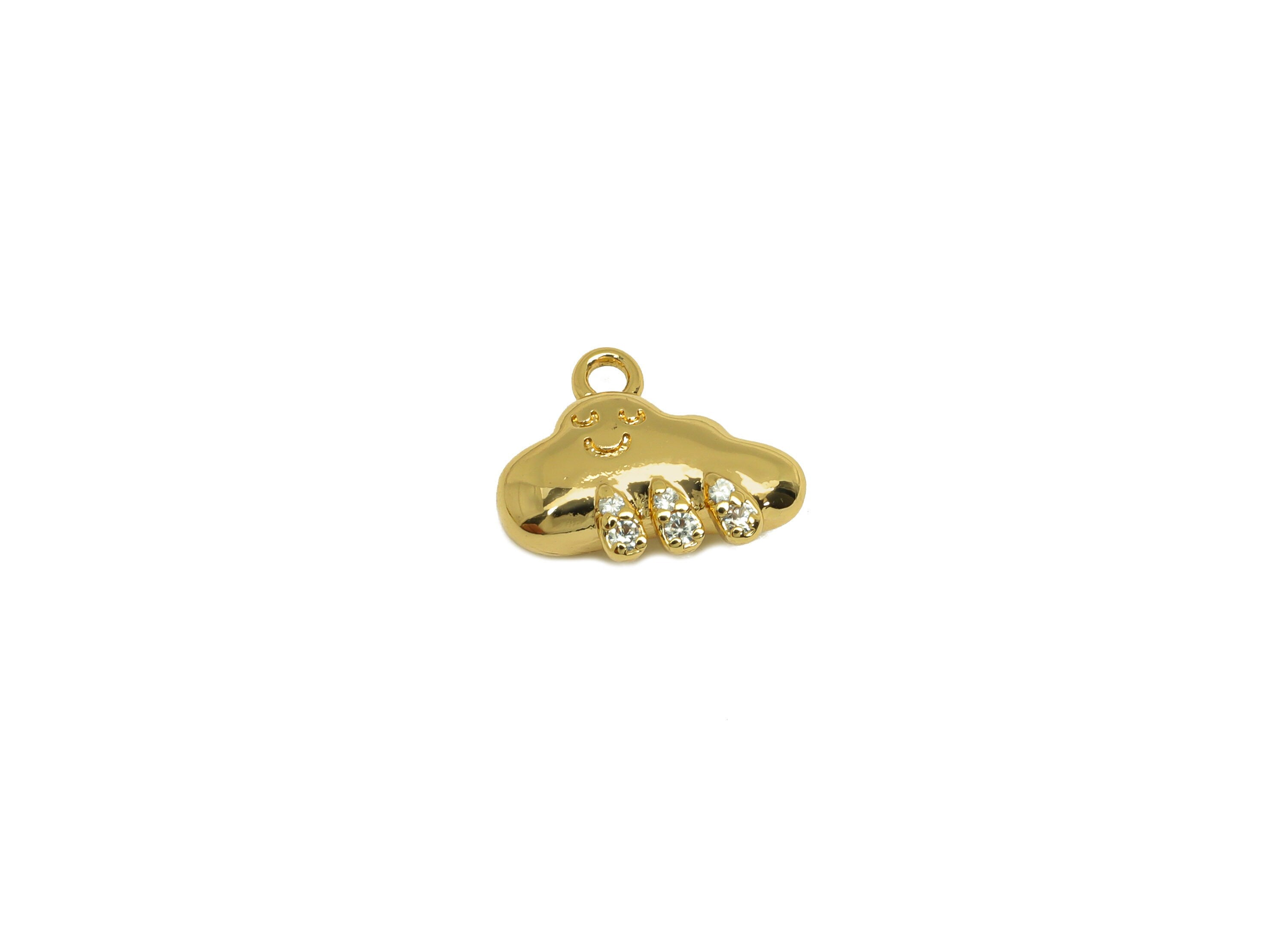 Brass CZ Could Earring Charm - Brass Teardrop Face Earring Charms - Brass Cubic Zircon Pendant - 18K Real Gold Plating - 10x12x4mm - RGP6831 - DOMEDBAZAAR