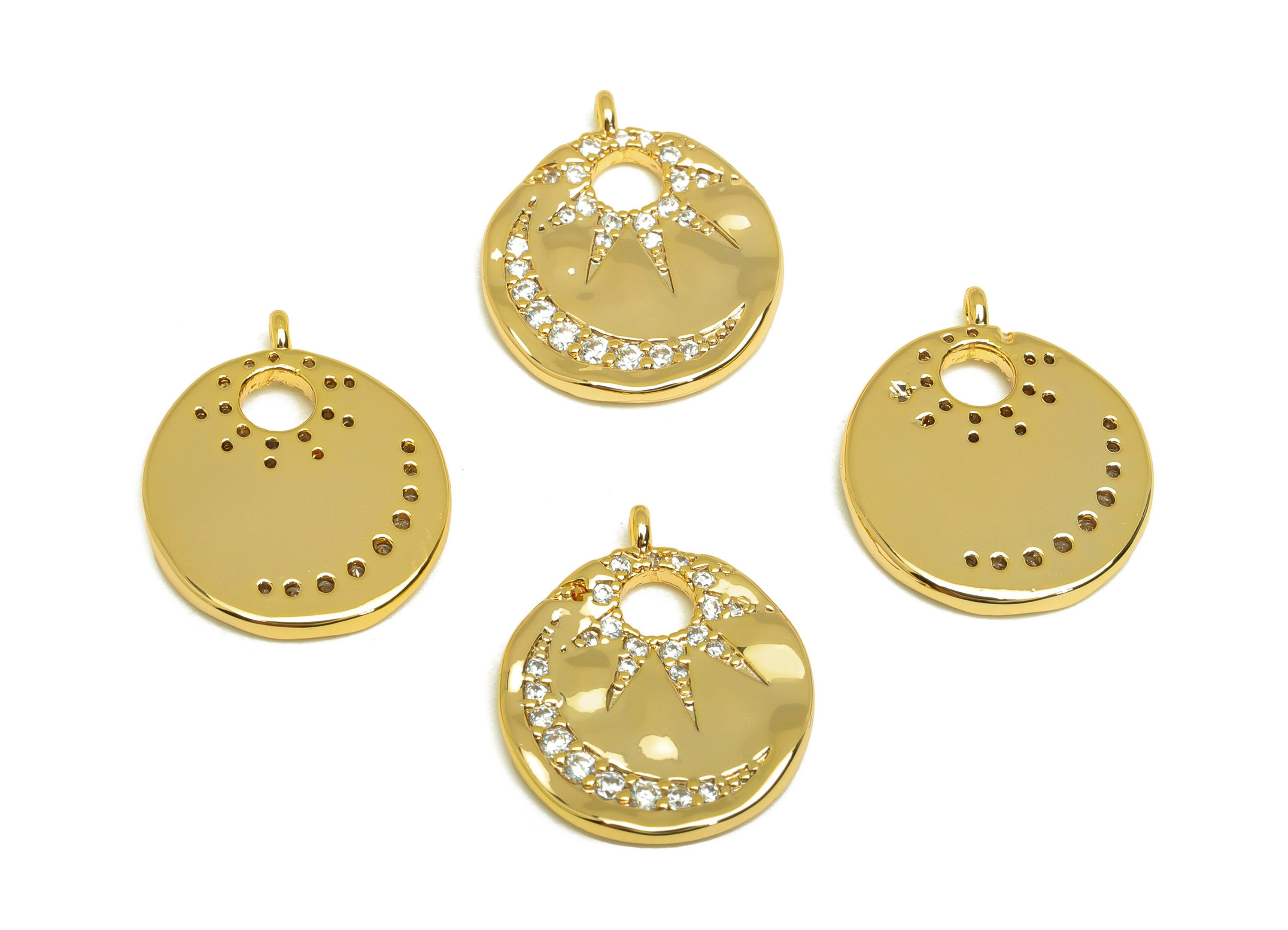 Brass CZ Crescent Earring Charm - Brass Sunshine Earring Charms - Brass Cubic Zircon Pendant - 18K Real Gold Plating - 20x16x2mm - RGP6821 - DOMEDBAZAAR