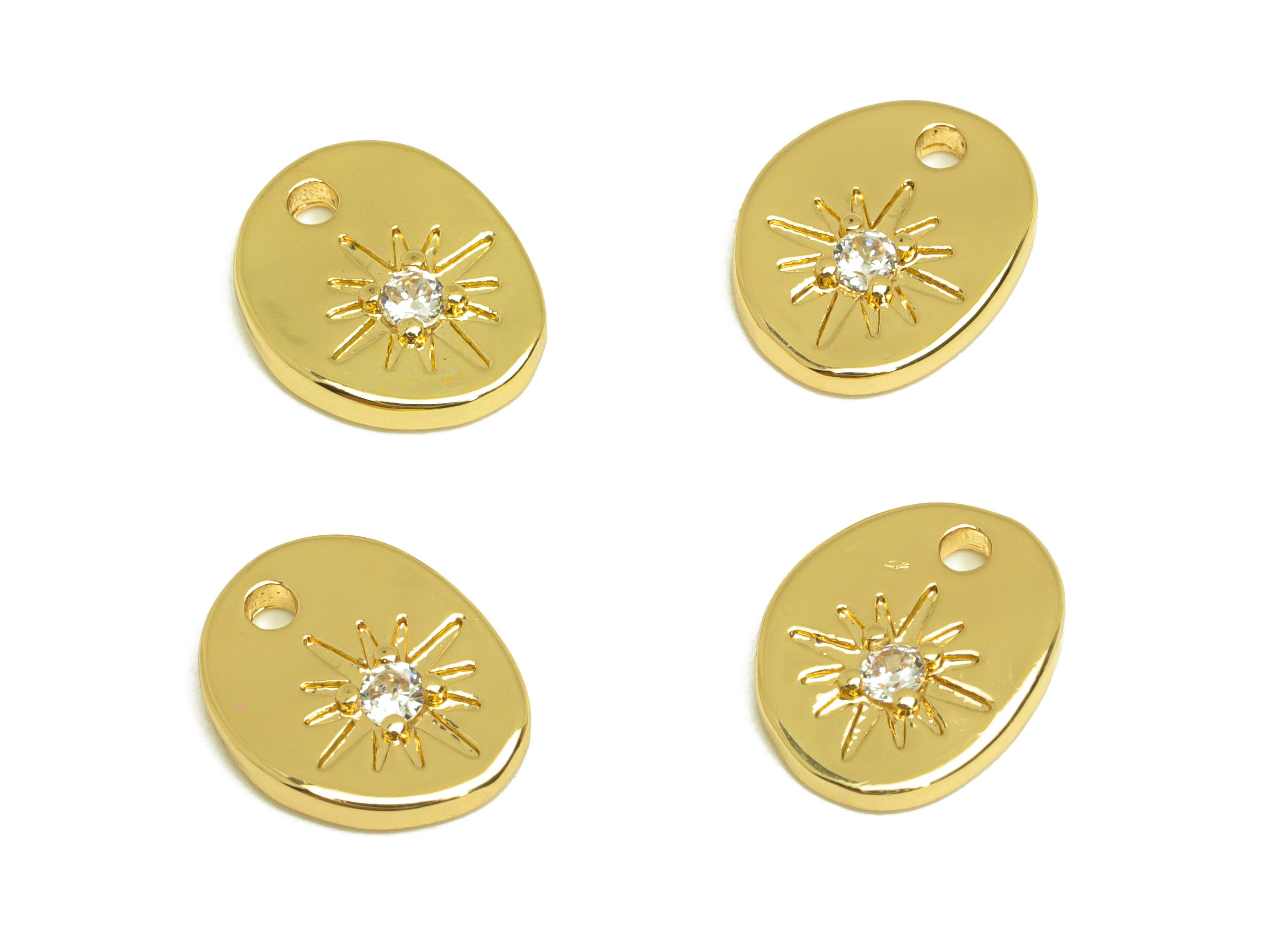 Brass CZ Star Earring Charm - Brass Oval North Star Earring Charms - Brass Cubic Zircon Pendant - 18K Real Gold Plating - 12x9x2mm - RGP6827 - DOMEDBAZAAR