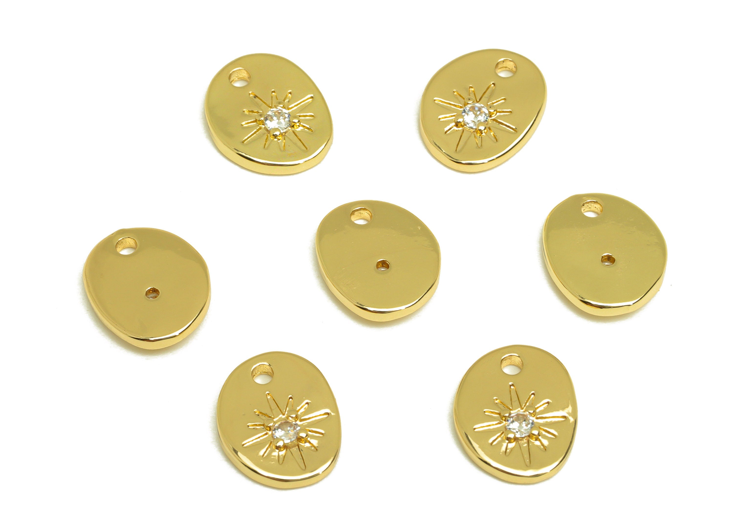 Brass CZ Star Earring Charm - Brass Oval North Star Earring Charms - Brass Cubic Zircon Pendant - 18K Real Gold Plating - 12x9x2mm - RGP6827 - DOMEDBAZAAR