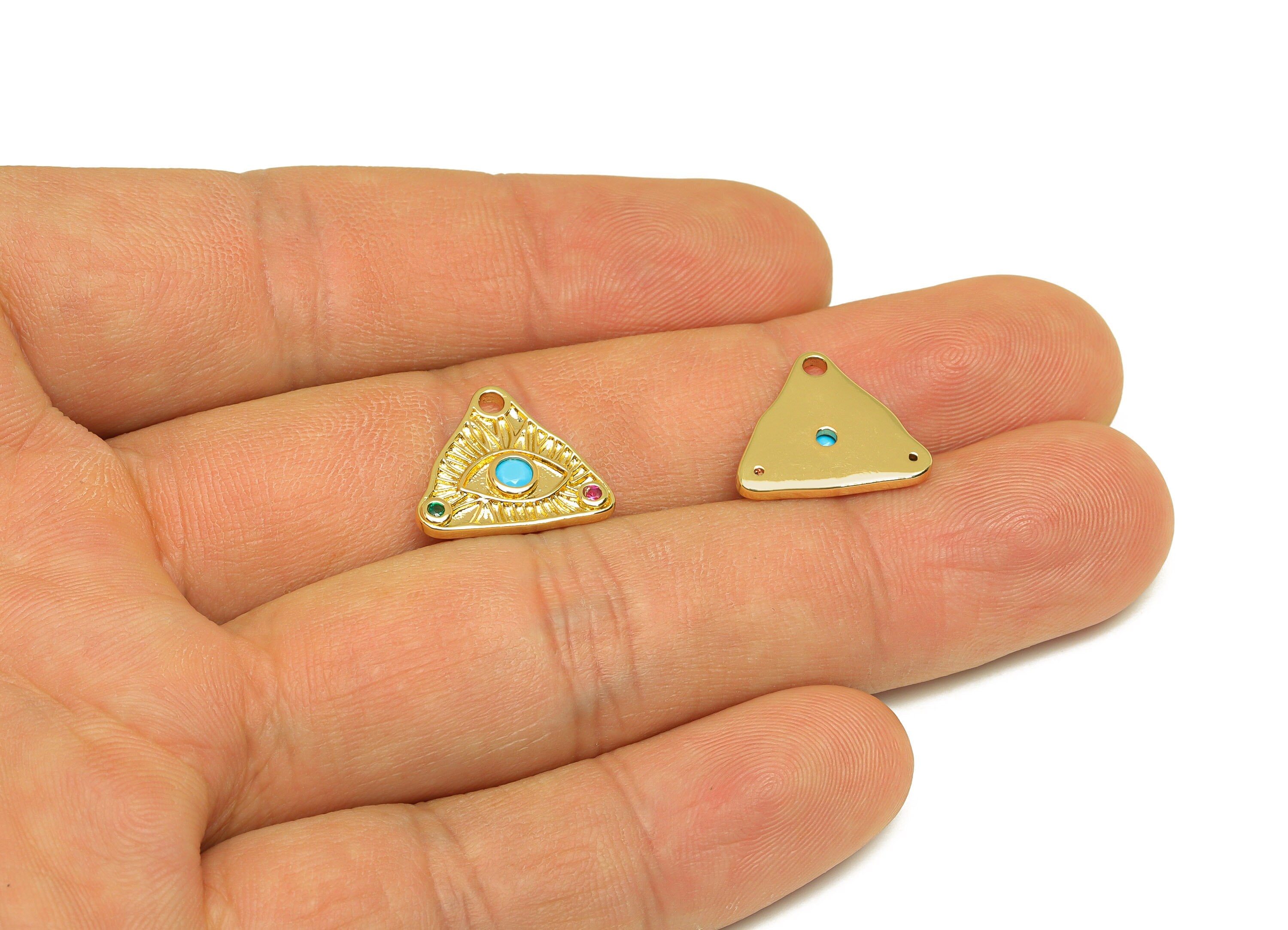 Brass CZ Triangle Earring Charm - Brass Eye Earring Charms - Brass Rainbow Cubic Zircon Charm - 18K Real Gold Plating - 13x15x2mm - RGP6813 - DOMEDBAZAAR