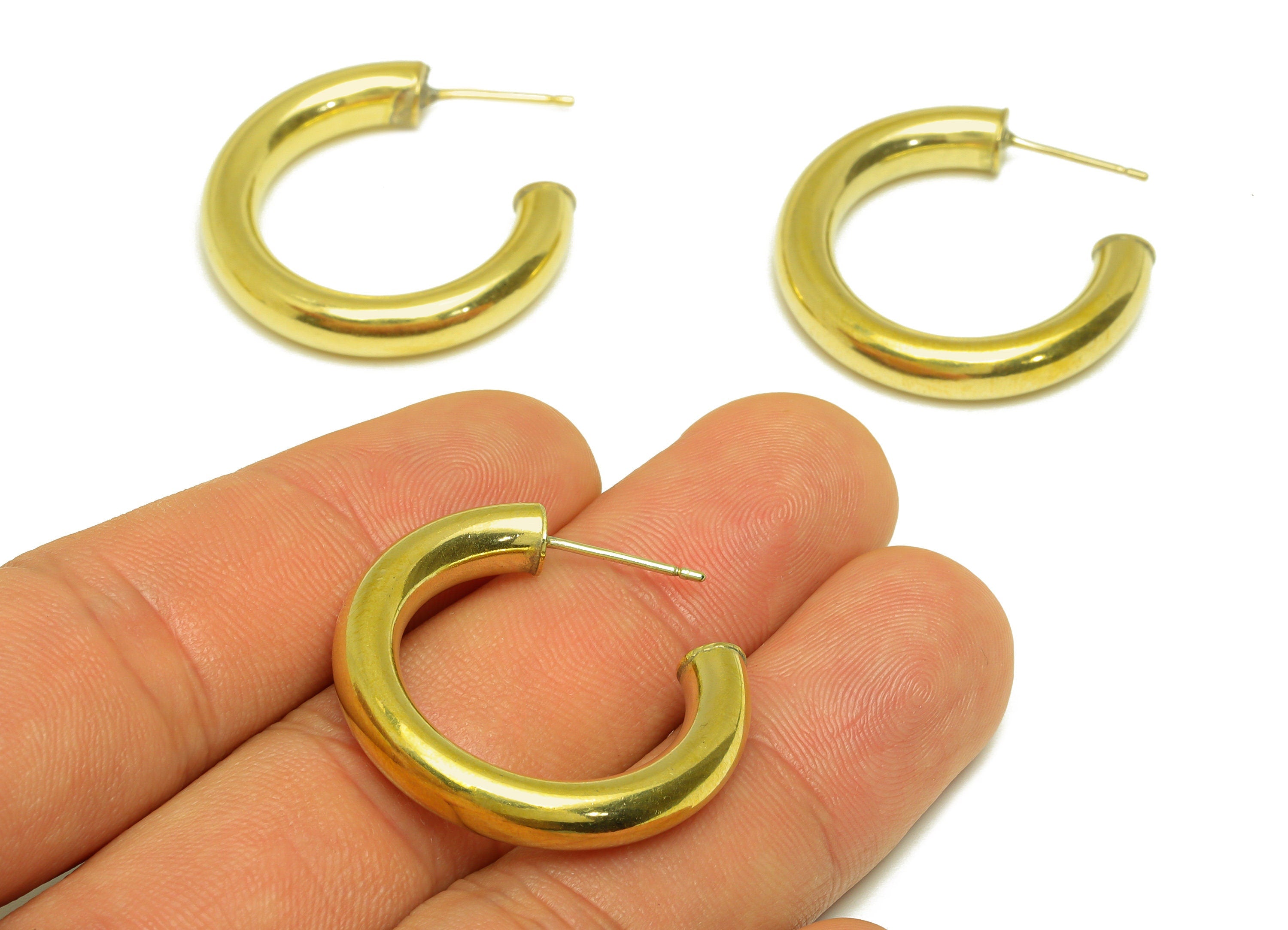 Brass Hoop C Earring Stud - Raw Brass Open Hoop Earring Post - Brass Thick Hoop Earring Post - Brass Hoop Earring - 30x27x5mm - PP10533 - DOMEDBAZAAR