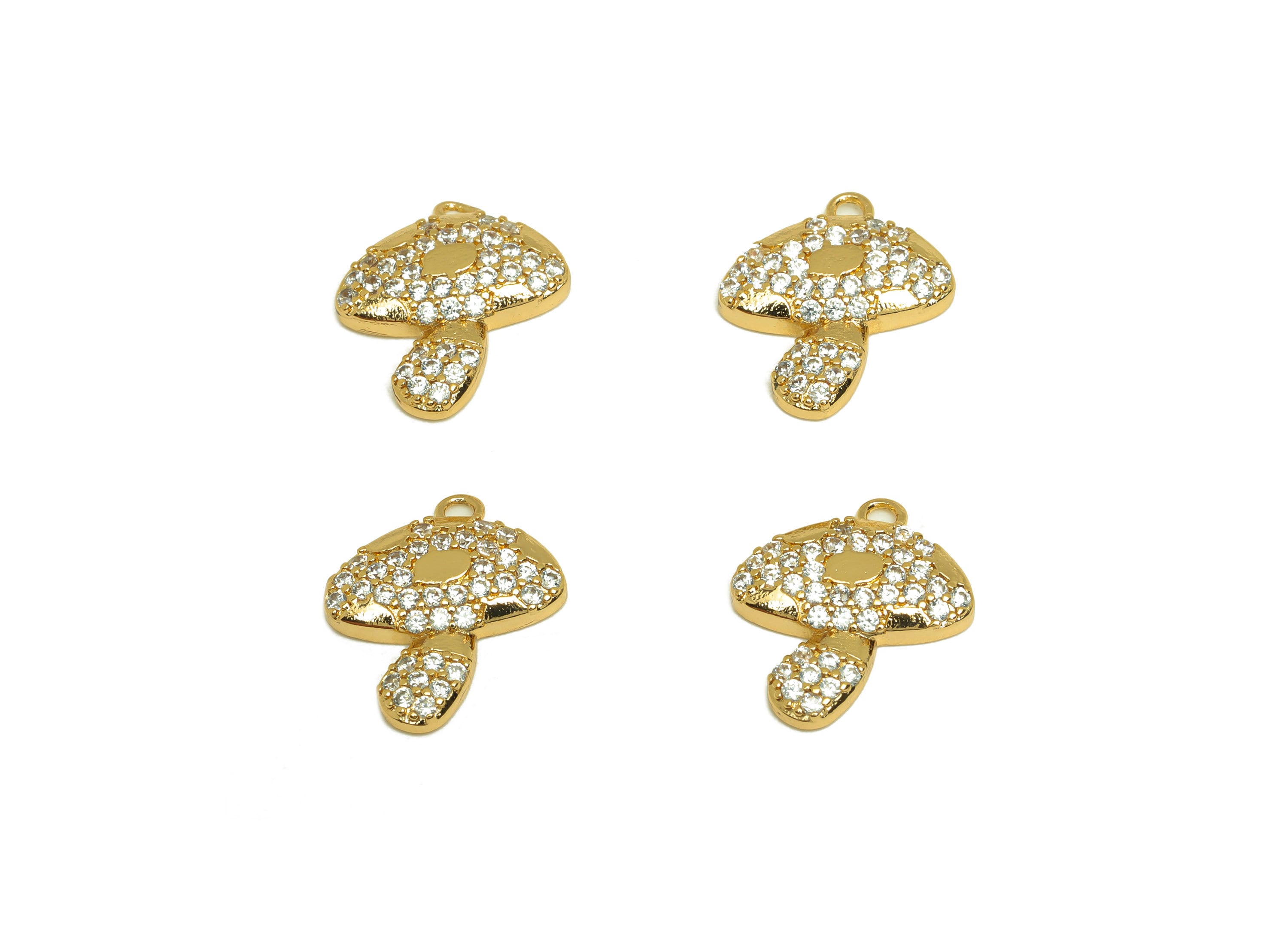 Brass CZ Mushroom Earring Charm - Brass Textured Earring Charms - Brass Cubic Zircon Pendant - 18K Real Gold Plating - 14x12x2.5mm - RGP6809 - DOMEDBAZAAR