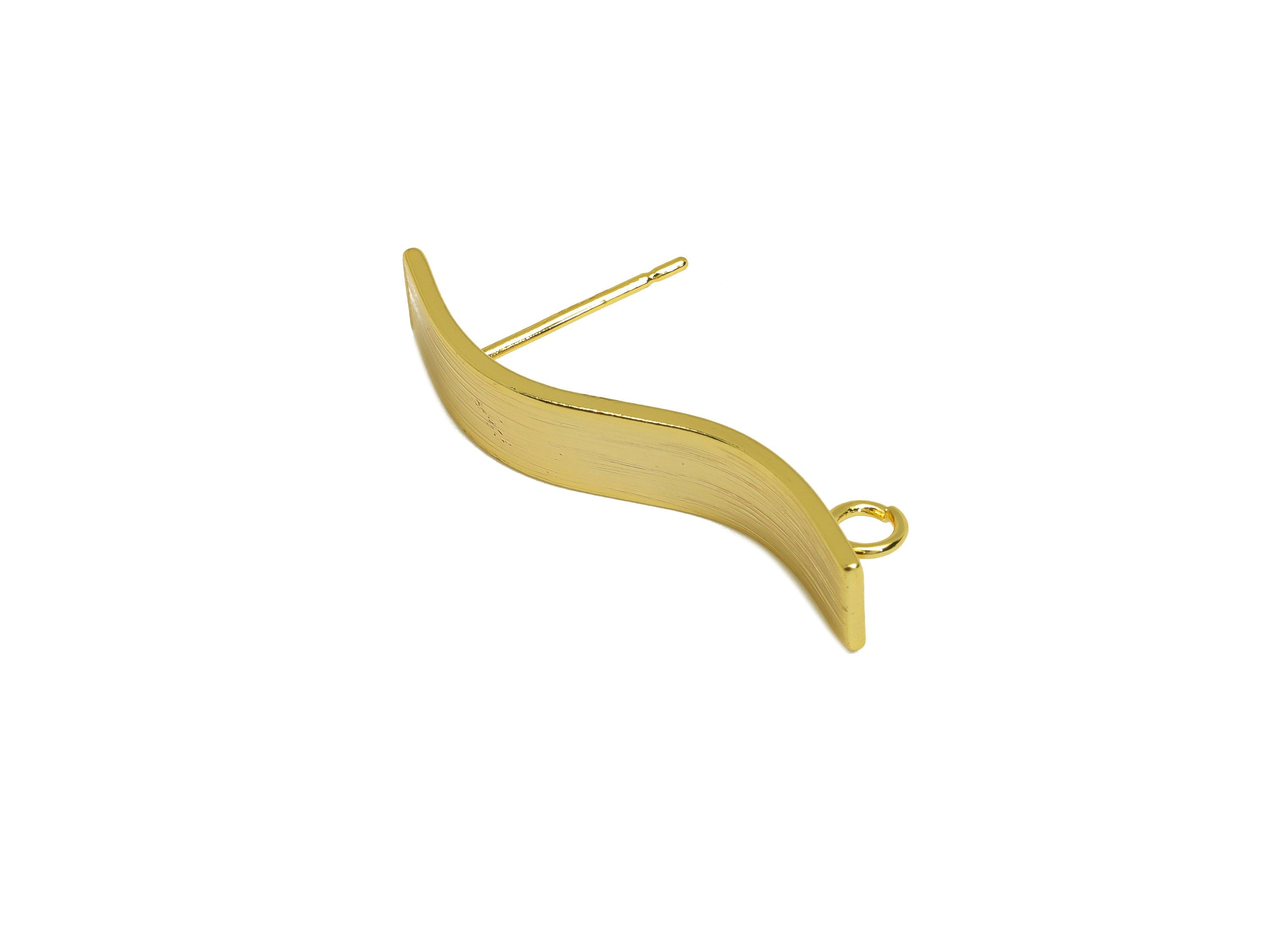 Brass Rectangle Earring Stud - Brass Wavy Textured Earring Post - Earring Post With Loop - 18K Real Gold Plating - 29.15x7x0.7mm - RGP6799 - DOMEDBAZAAR