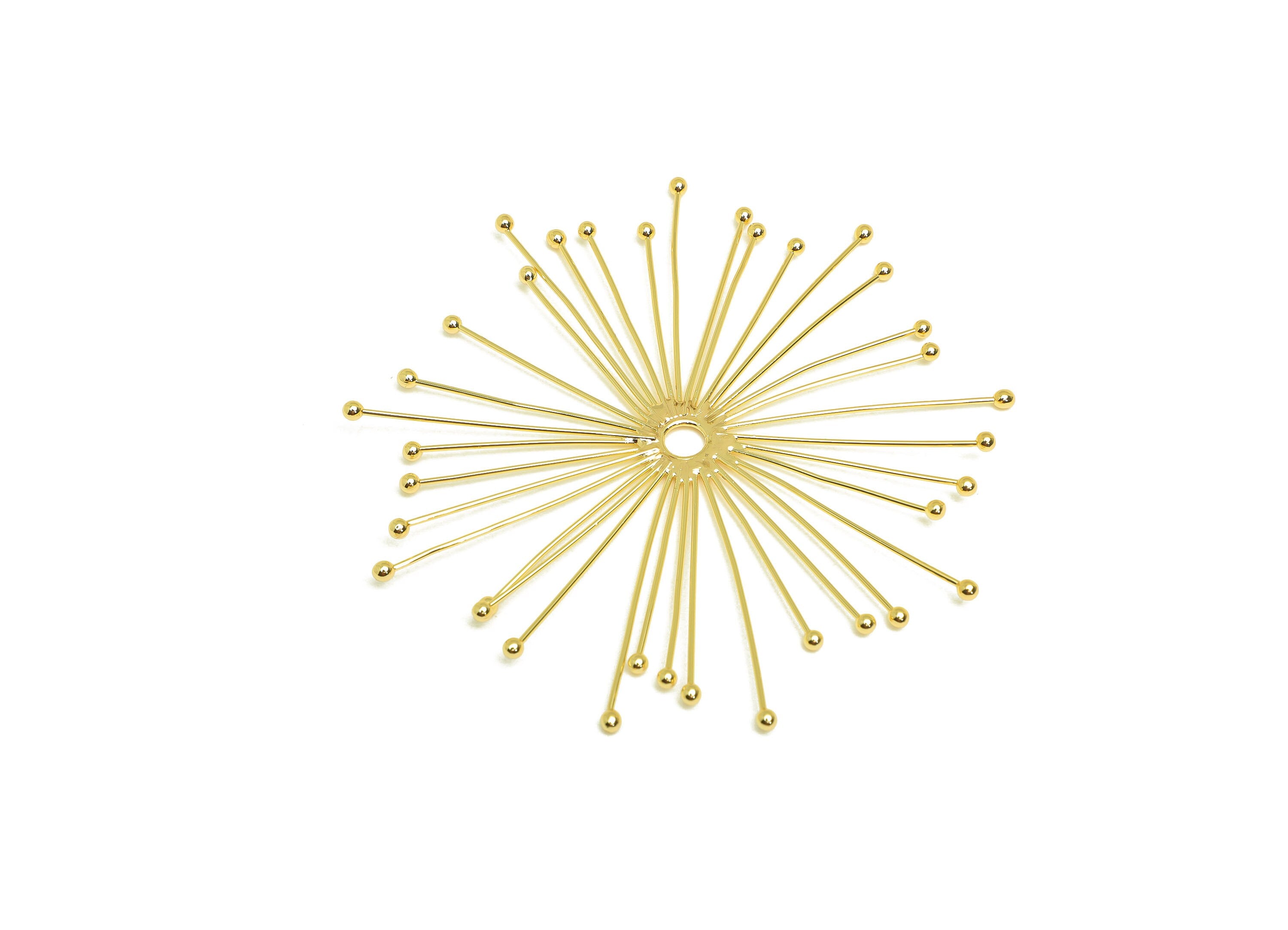 Brass Flower Earring Charm - Brass Dandelion Earring Charms - Brass Needle Plants Pendant - 18K Real Gold Plating - 67x63x1mm - RGP6800 - DOMEDBAZAAR
