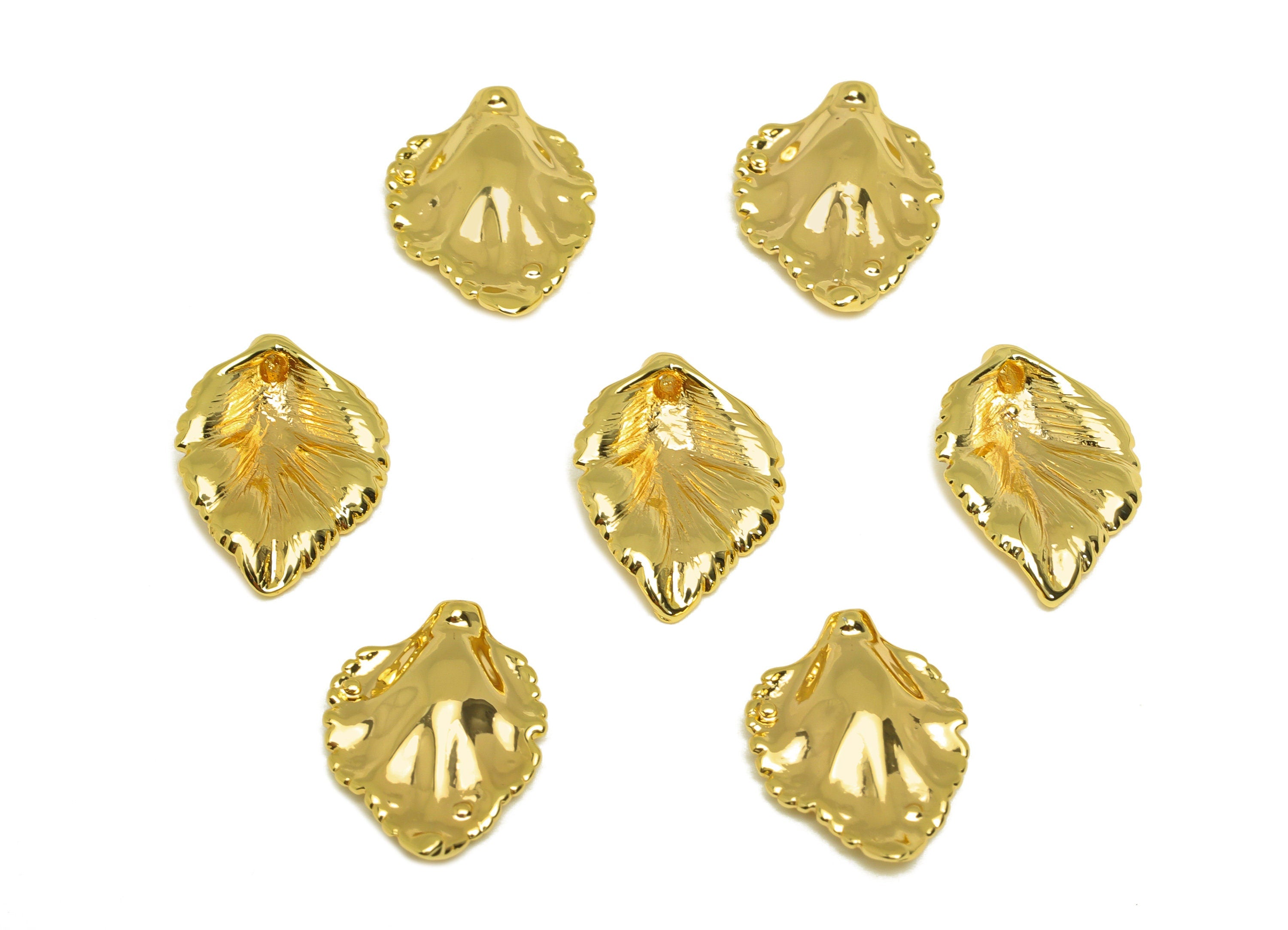 Brass Leaf Earring Charm - Brass Wavy Leaf Earring Charm For Pearl - Brass Leaf Pendant - 18K Real Gold Plating - 16.52x11x2.9mm - RGP6797 - DOMEDBAZAAR