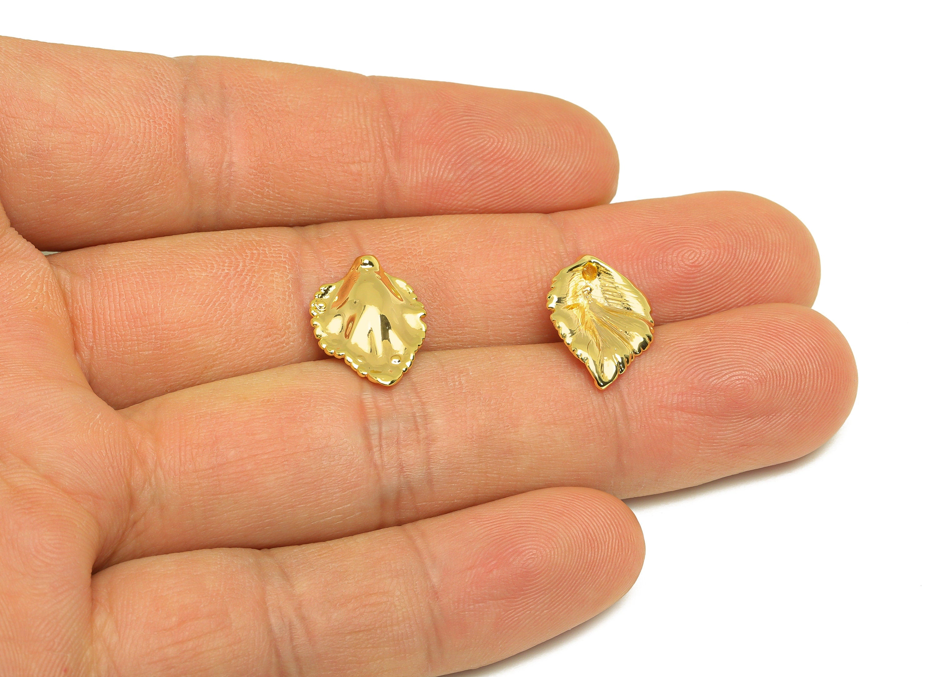 Brass Leaf Earring Charm - Brass Wavy Leaf Earring Charm For Pearl - Brass Leaf Pendant - 18K Real Gold Plating - 16.52x11x2.9mm - RGP6797 - DOMEDBAZAAR