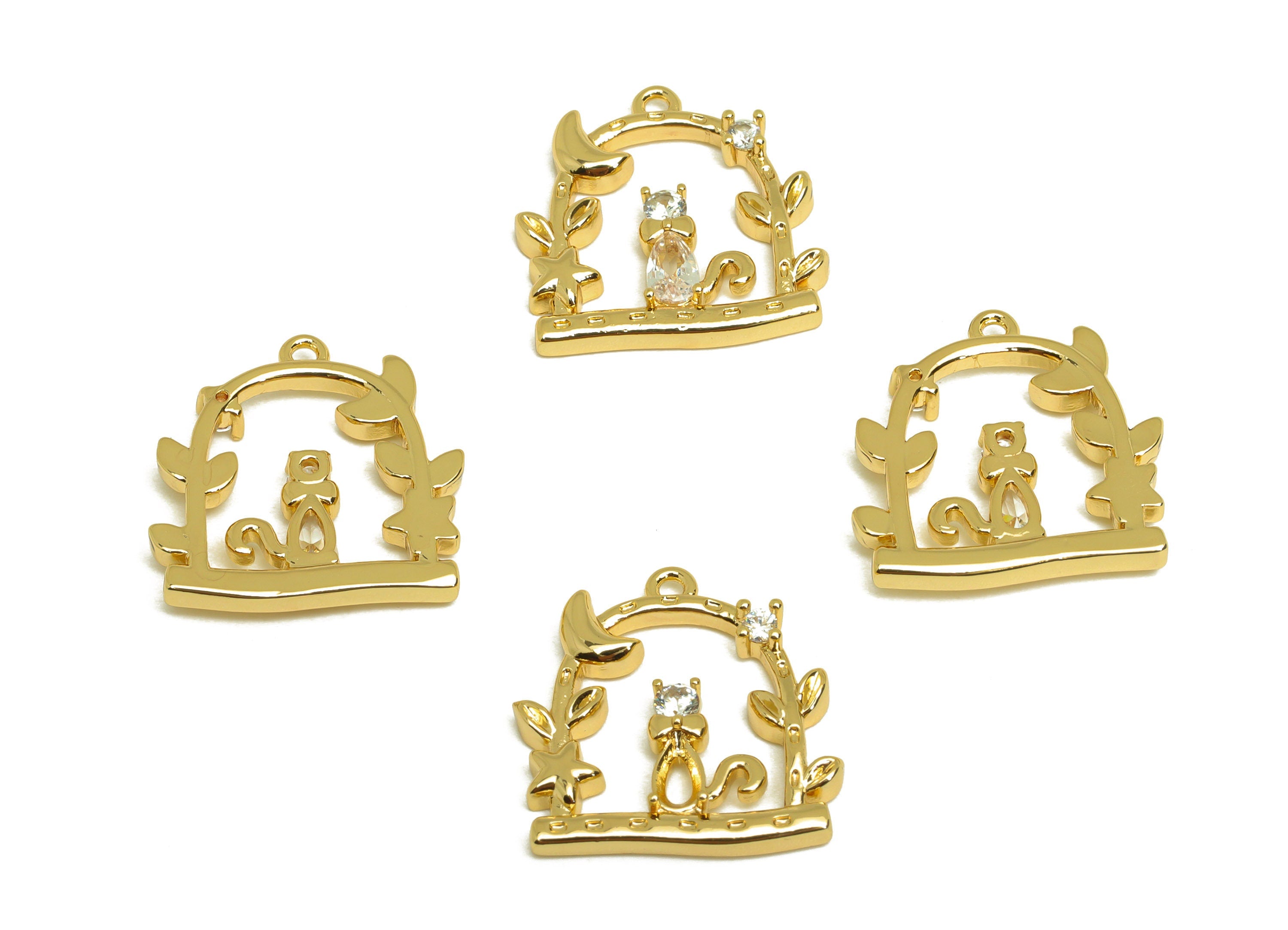 Brass Squirrel Earring Charm - Brass Teardrop Earring Charm - Garden Cubic Zircon Earring Charm - 18K Real Gold Plating - 18x17x2mm -RGP6833 - DOMEDBAZAAR