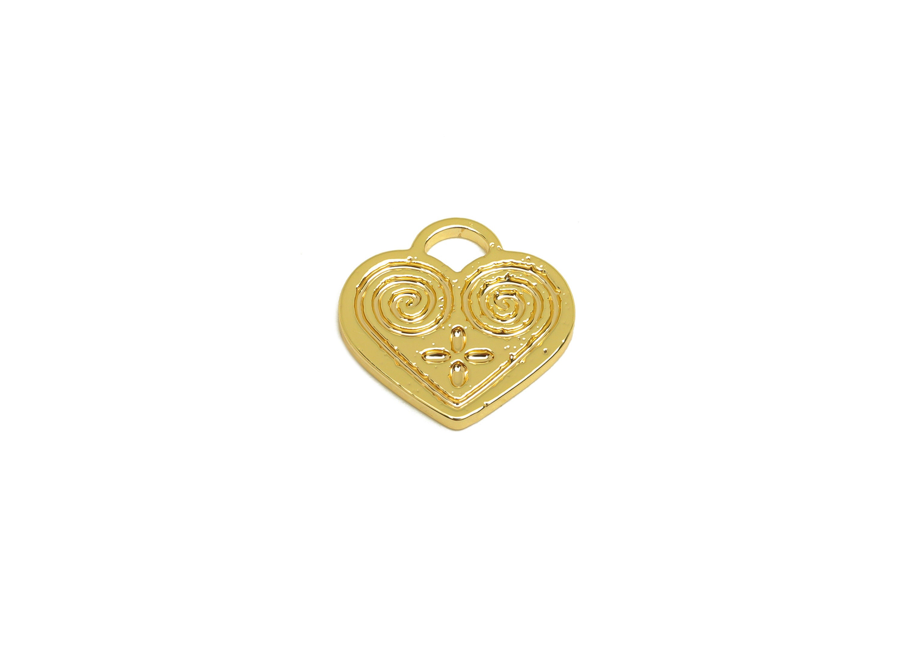 Brass Heart Earring Charm - Brass Pattern Earring Charm - Brass Snail Heart Pendant - 18K Real Gold Plating - 15x15x1.4mm - RGP6789 - DOMEDBAZAAR