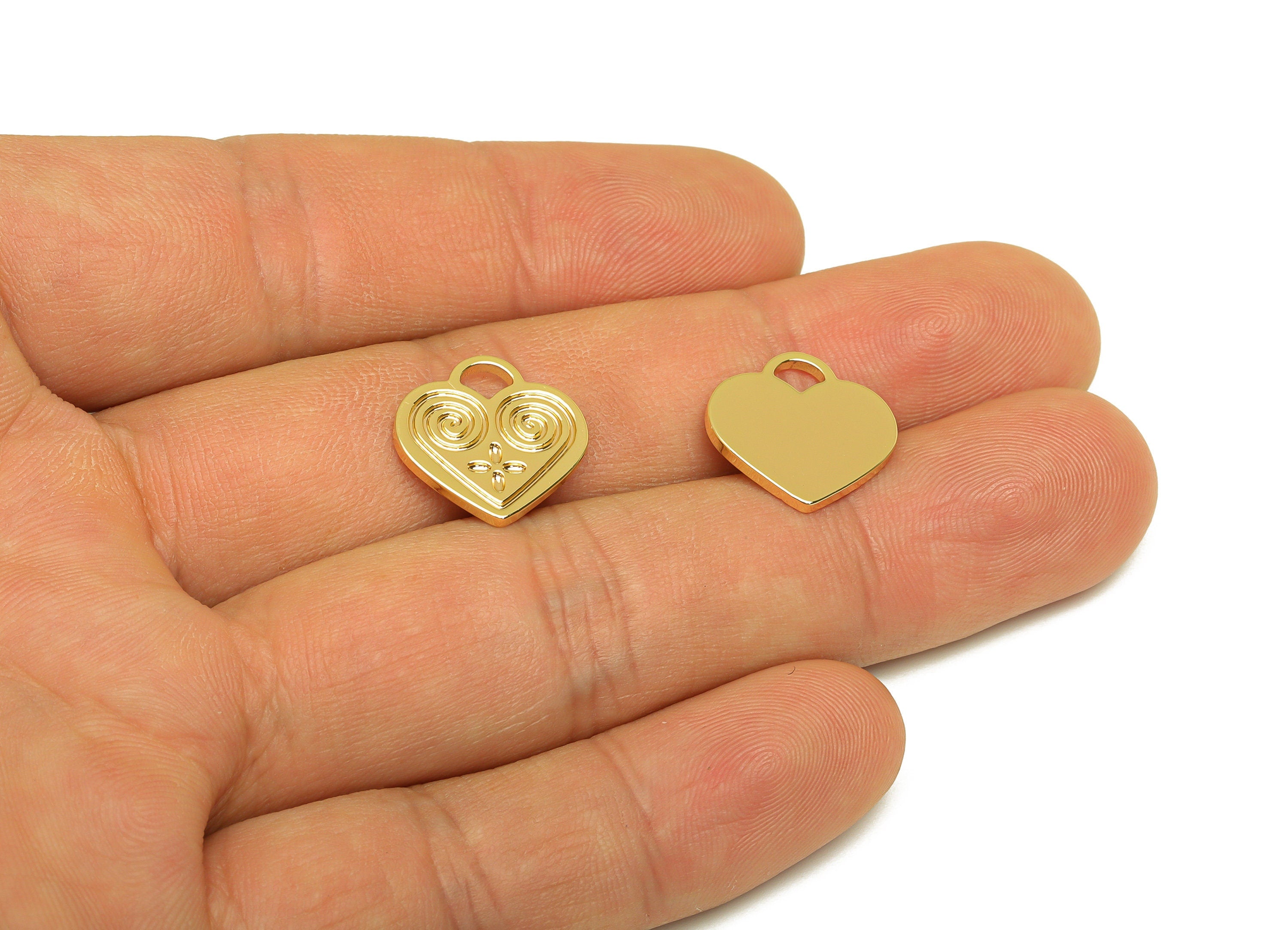 Brass Heart Earring Charm - Brass Pattern Earring Charm - Brass Snail Heart Pendant - 18K Real Gold Plating - 15x15x1.4mm - RGP6789 - DOMEDBAZAAR