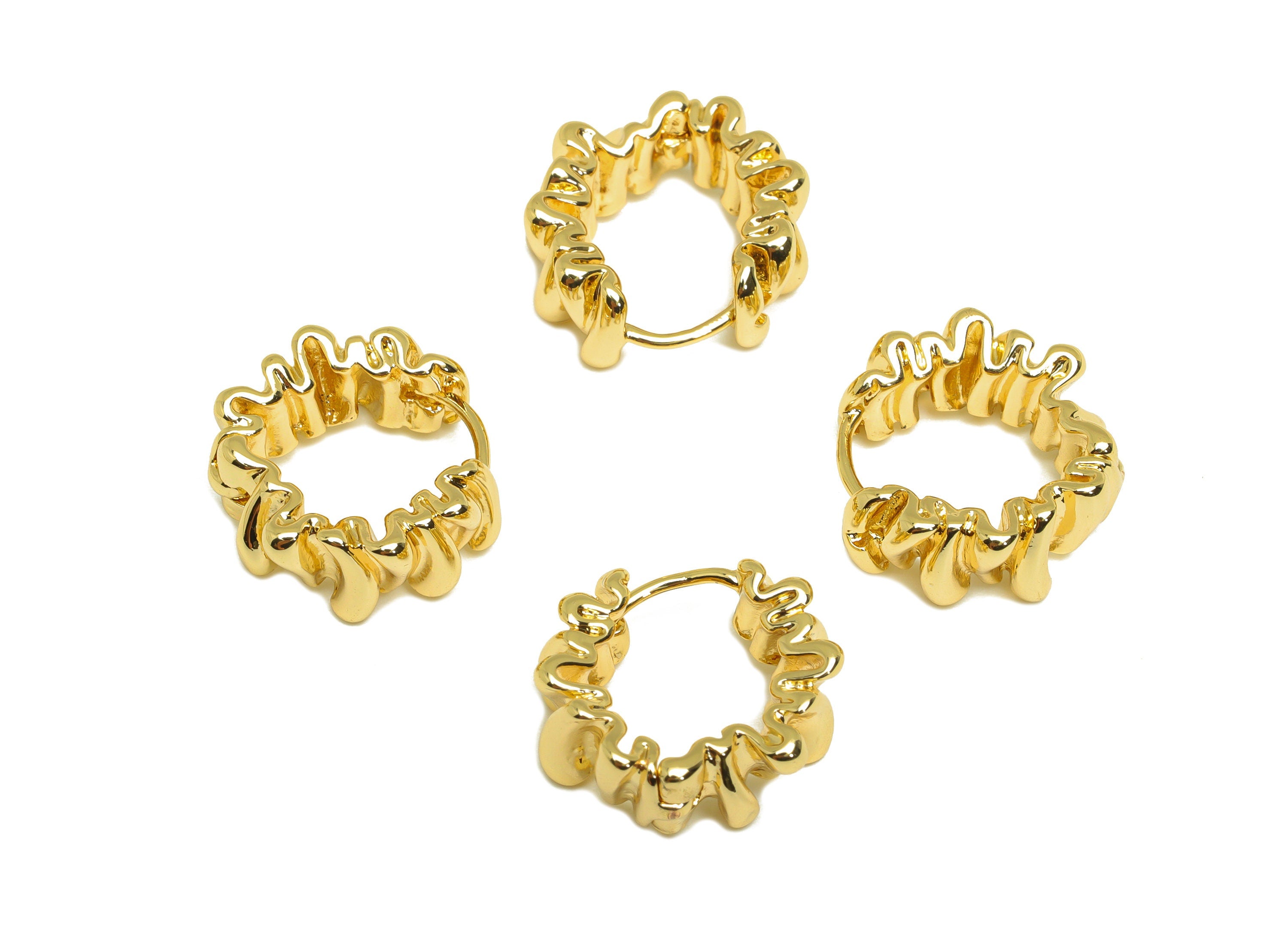 Brass Wrinkles Hoop Earring - Brass Wavy Hoop Wire Earring Clasp - Twisted Huggie Hoop Earring - 18K Real Gold Plating - 16x16x6mm - RGP6811 - DOMEDBAZAAR