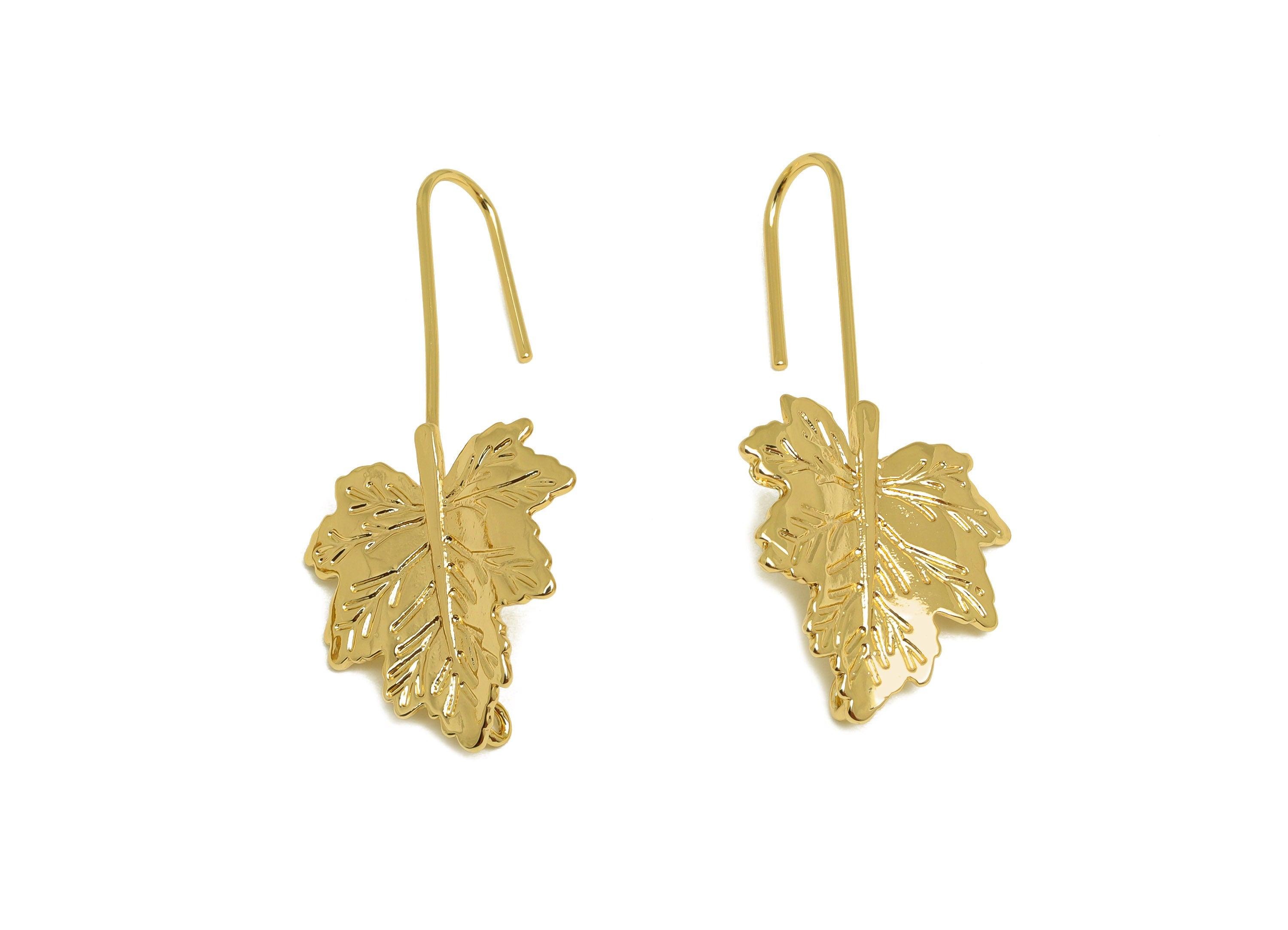 Brass Maple Leaf Earring - Brass Poplar Leaf Earring Wires - Brass Botanical Ear Hooks - 18K Real Gold Plating - 41x20.53x0.85mm - RGP6817 - DOMEDBAZAAR