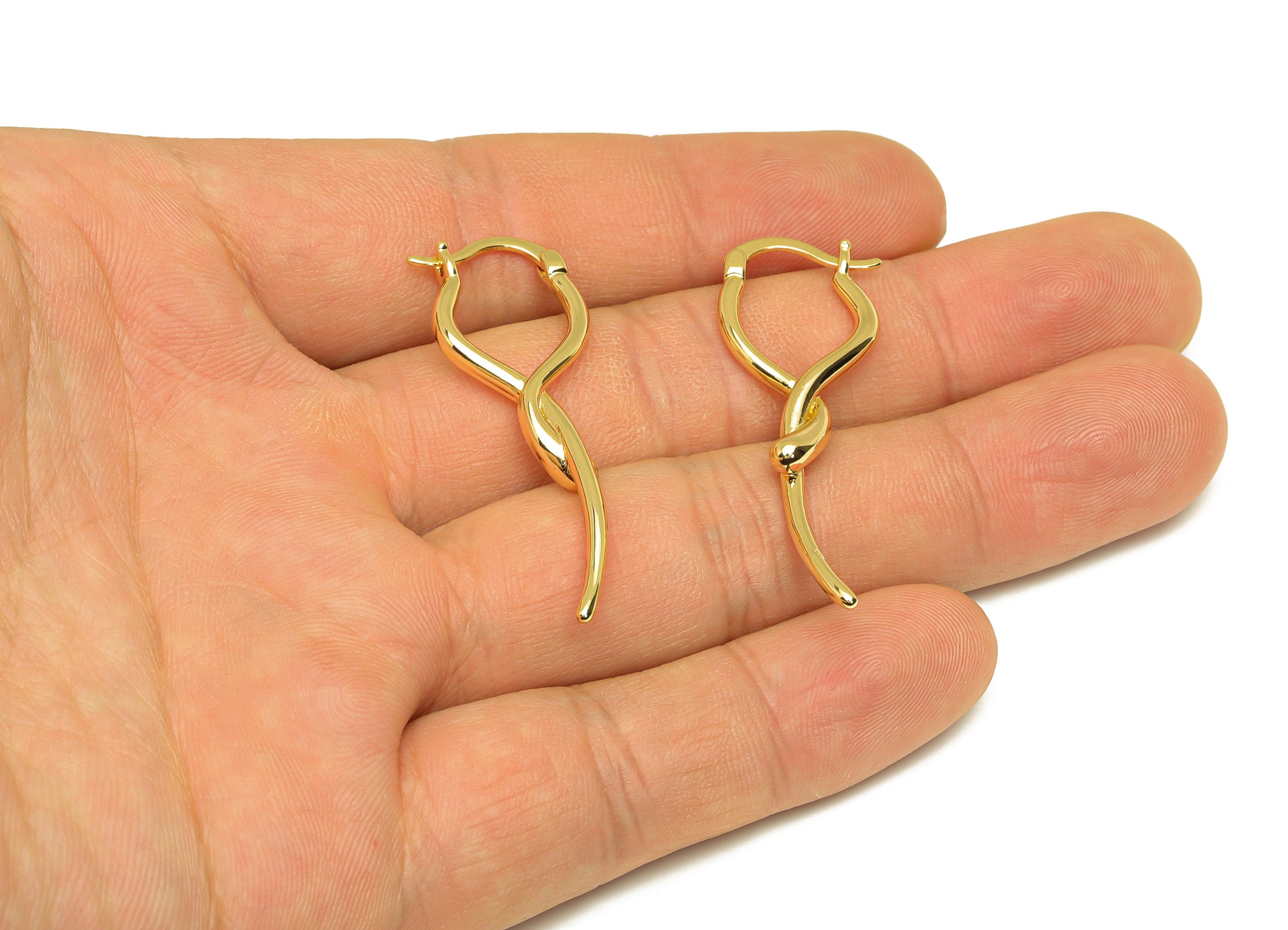Brass Stick Hoop Earring - Brass Long Bar Hinged Lock Earring - Brass Twisted Hoop Earring - 18K Real Gold Plating - 43x14x1.93mm- RGP6825 - DOMEDBAZAAR
