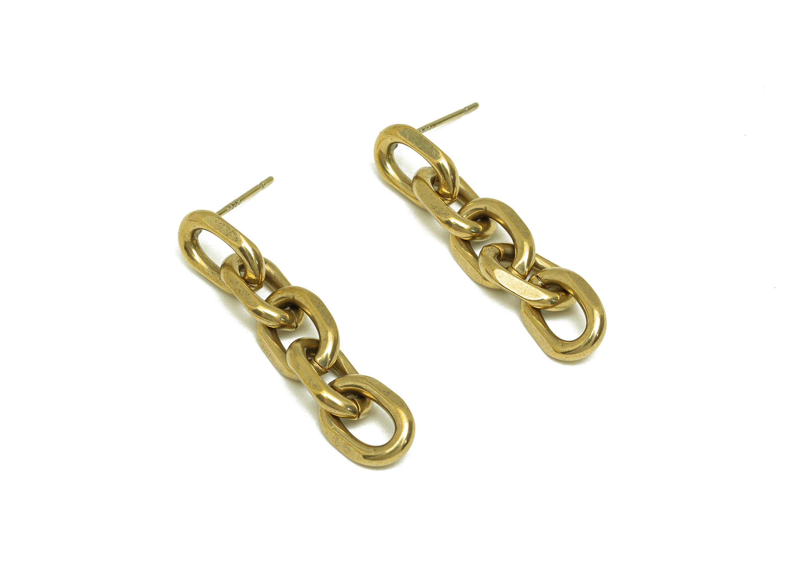 Brass Faceted Chain Earring Stud - Raw Brass Hanging Chain Earring Post - Dangle Curb Chain Earring Stud - Brass Stud - 34x7x2mm - PP10615 - DOMEDBAZAAR