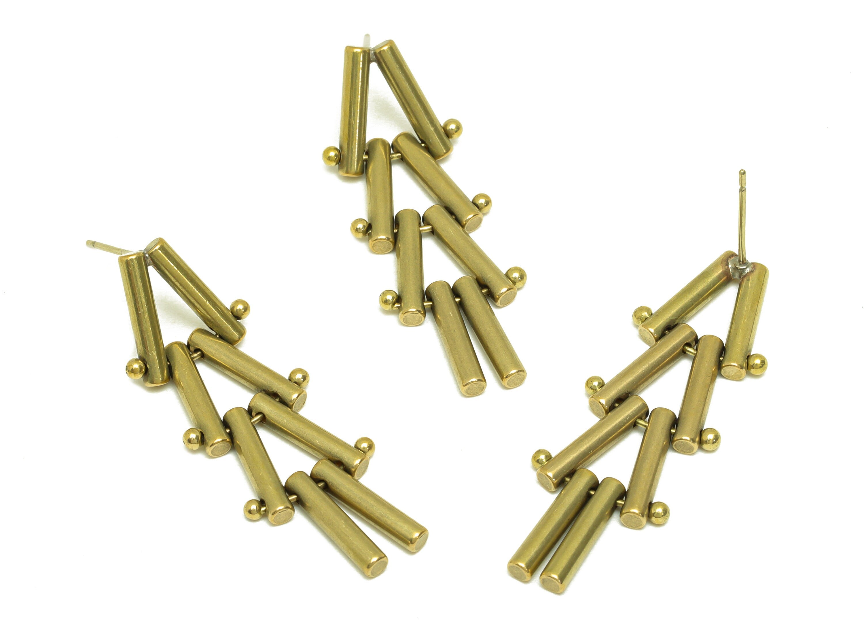 Brass Tassel Earring Stud - Raw Brass Stick Earring Post - Brass Tassel Bar Earring Stud - Interlock Dangel Post - 38x13.7x2.5mm - PP10605 - DOMEDBAZAAR