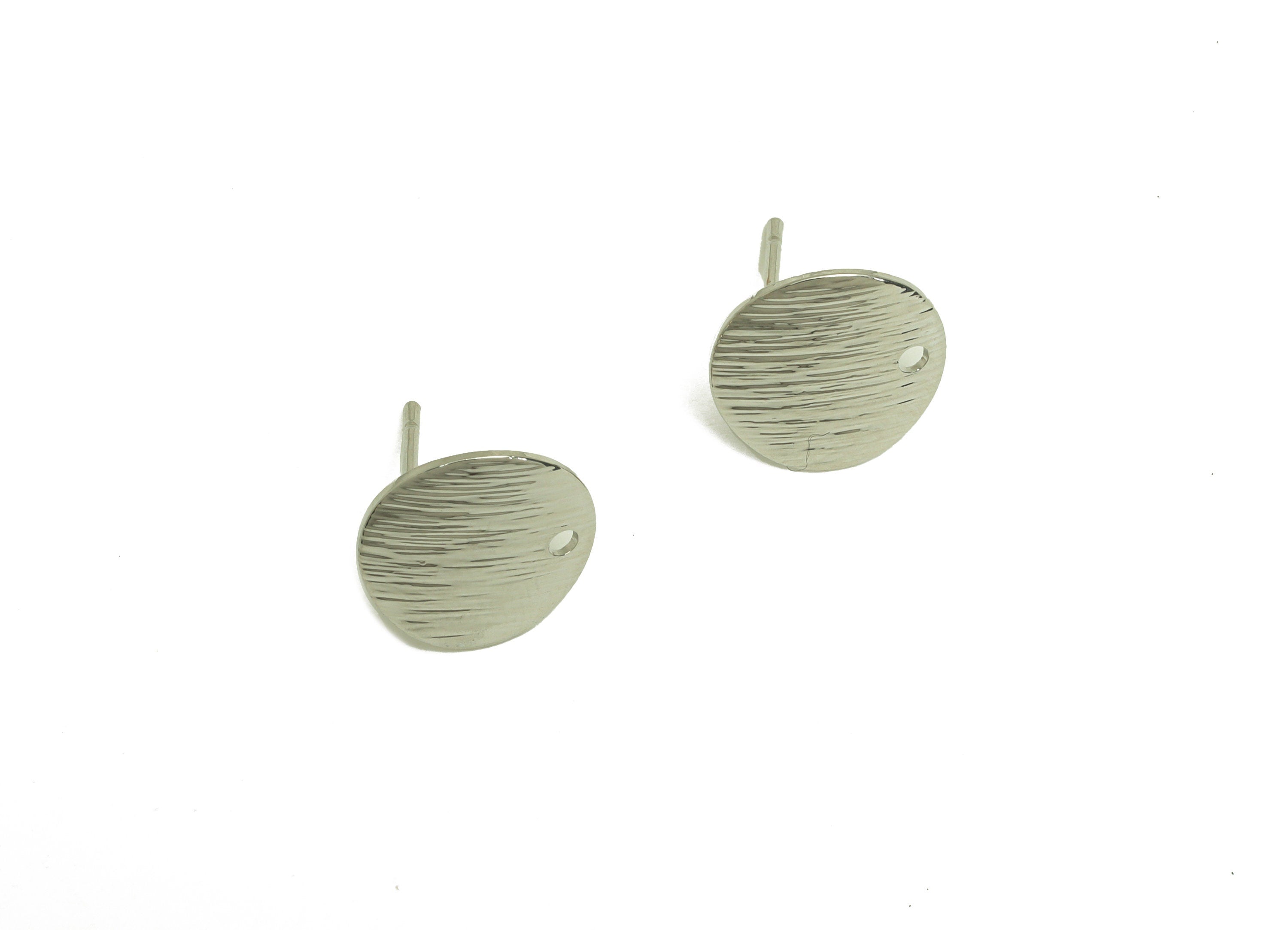 Brass Round Earring Stud - Brass Wavy Earring Post - Brass Textured Earring Post With Hole - 18K Real White Plating - 12x12x0.9mm - RGP6973 - DOMEDBAZAAR