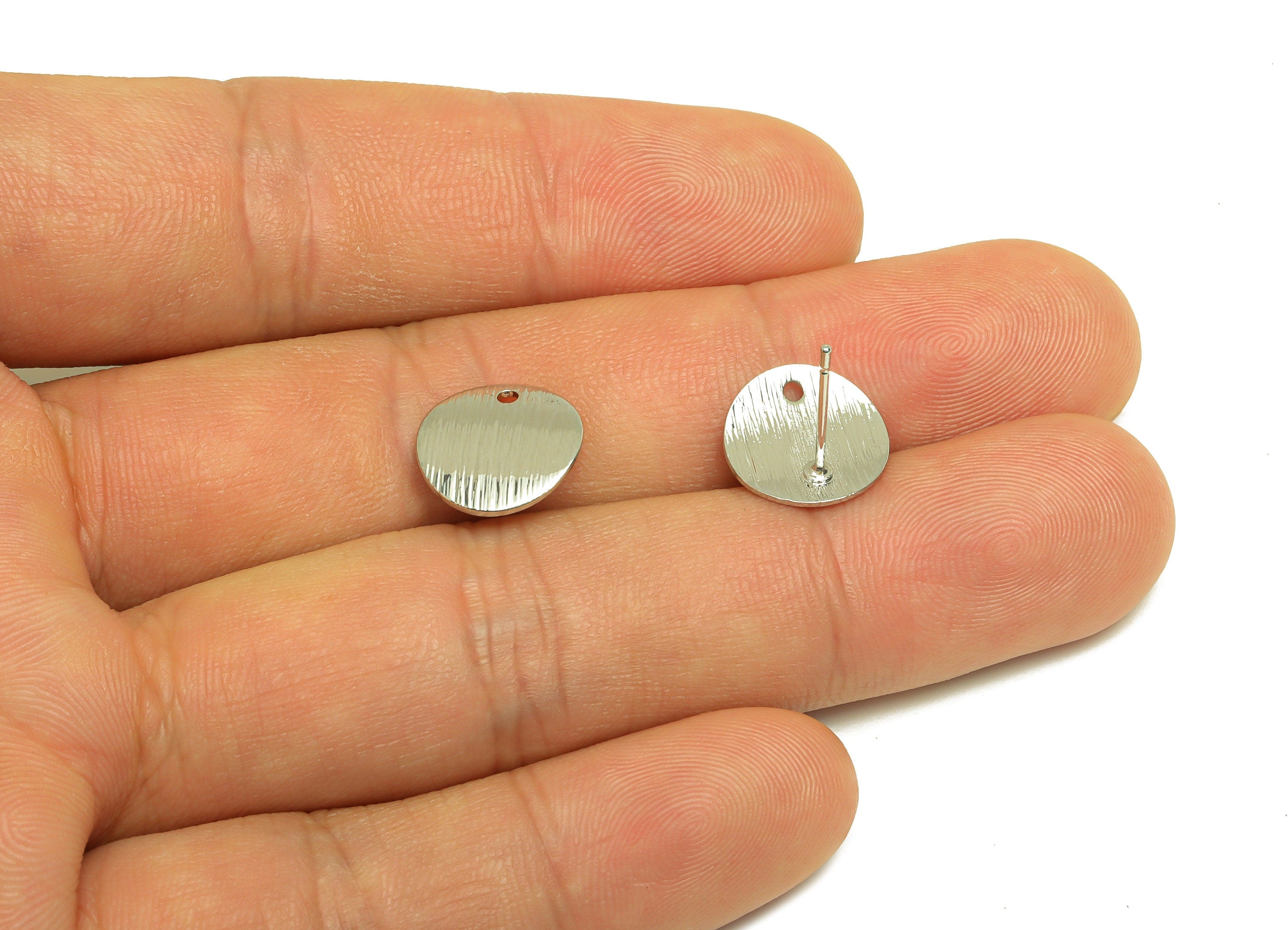 Brass Round Earring Stud - Brass Wavy Earring Post - Brass Textured Earring Post With Hole - 18K Real White Plating - 12x12x0.9mm - RGP6973 - DOMEDBAZAAR