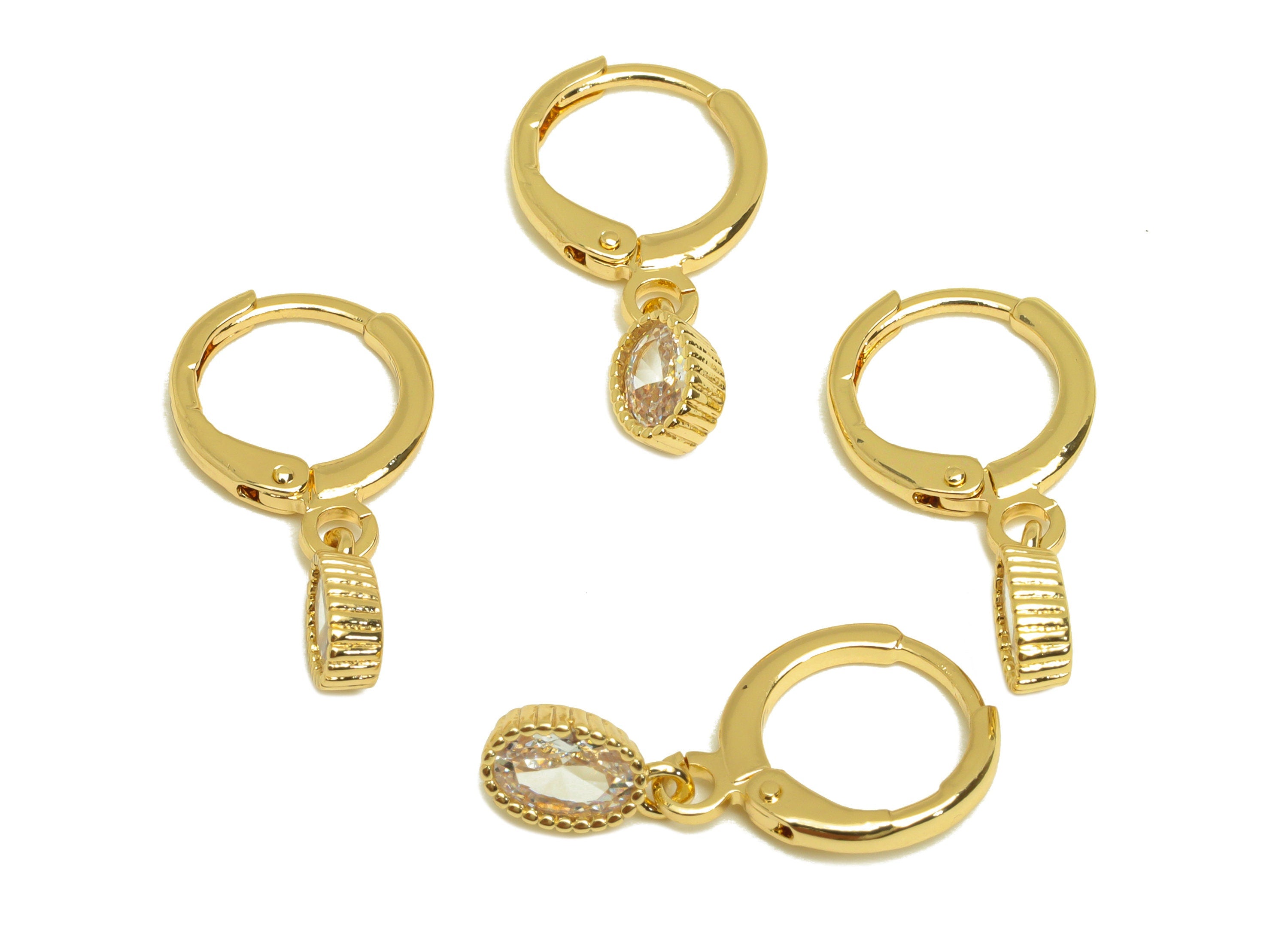 Brass CZ Oval Hoop Earring - Brass Geometry Lever Back Earring Hoop - Cubic Zircon Hoop Earring - 18K Real Gold Plating - 21x11x1mm -RGP6968 - DOMEDBAZAAR