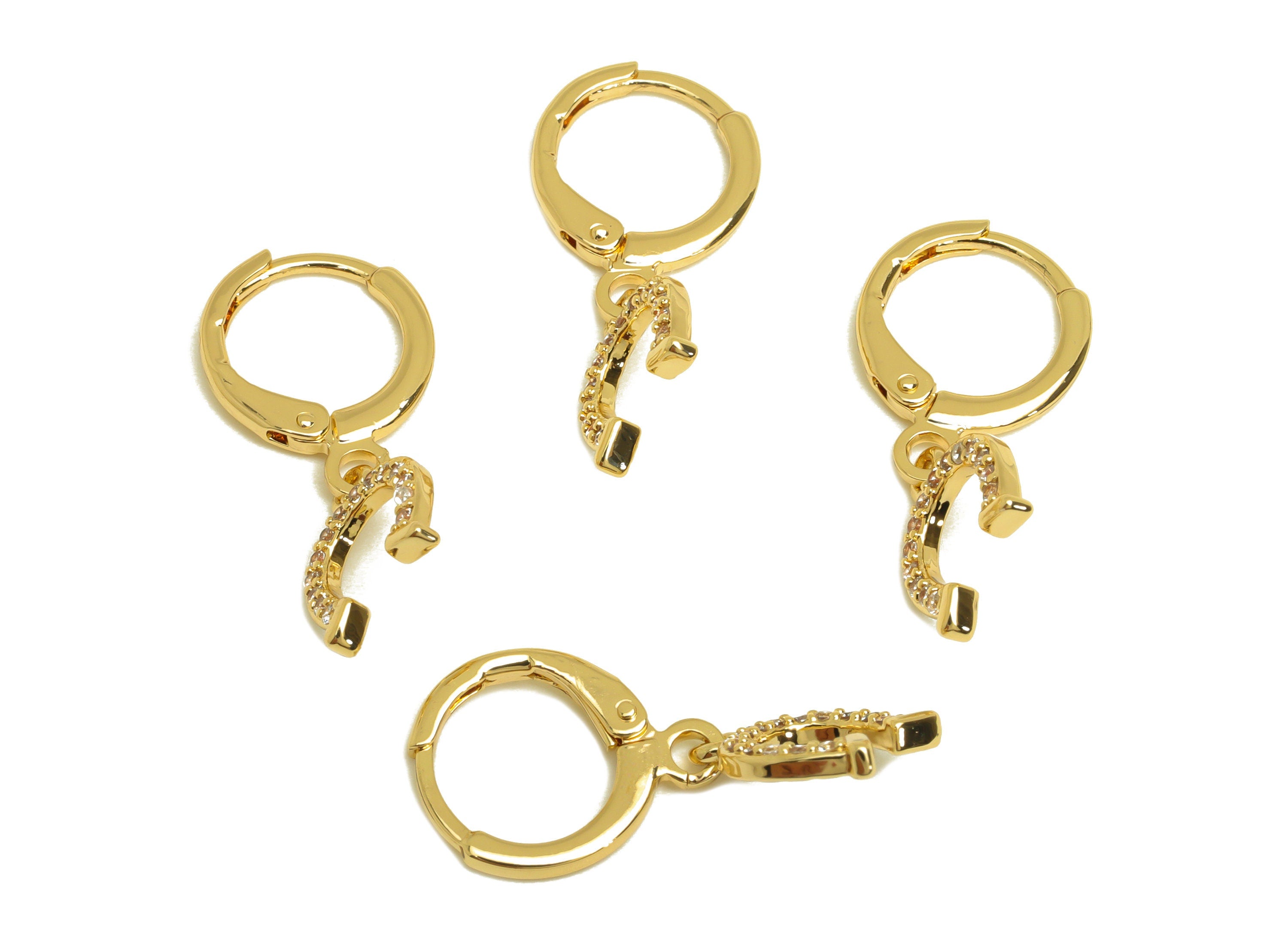 Brass Hoop Earring - Brass Horseshoe Lever Back Earring Hoop - Magnet Zircon Hoop Earring - 18K Real Gold Plating - 23x11.66x1.6mm -RGP6926 - DOMEDBAZAAR