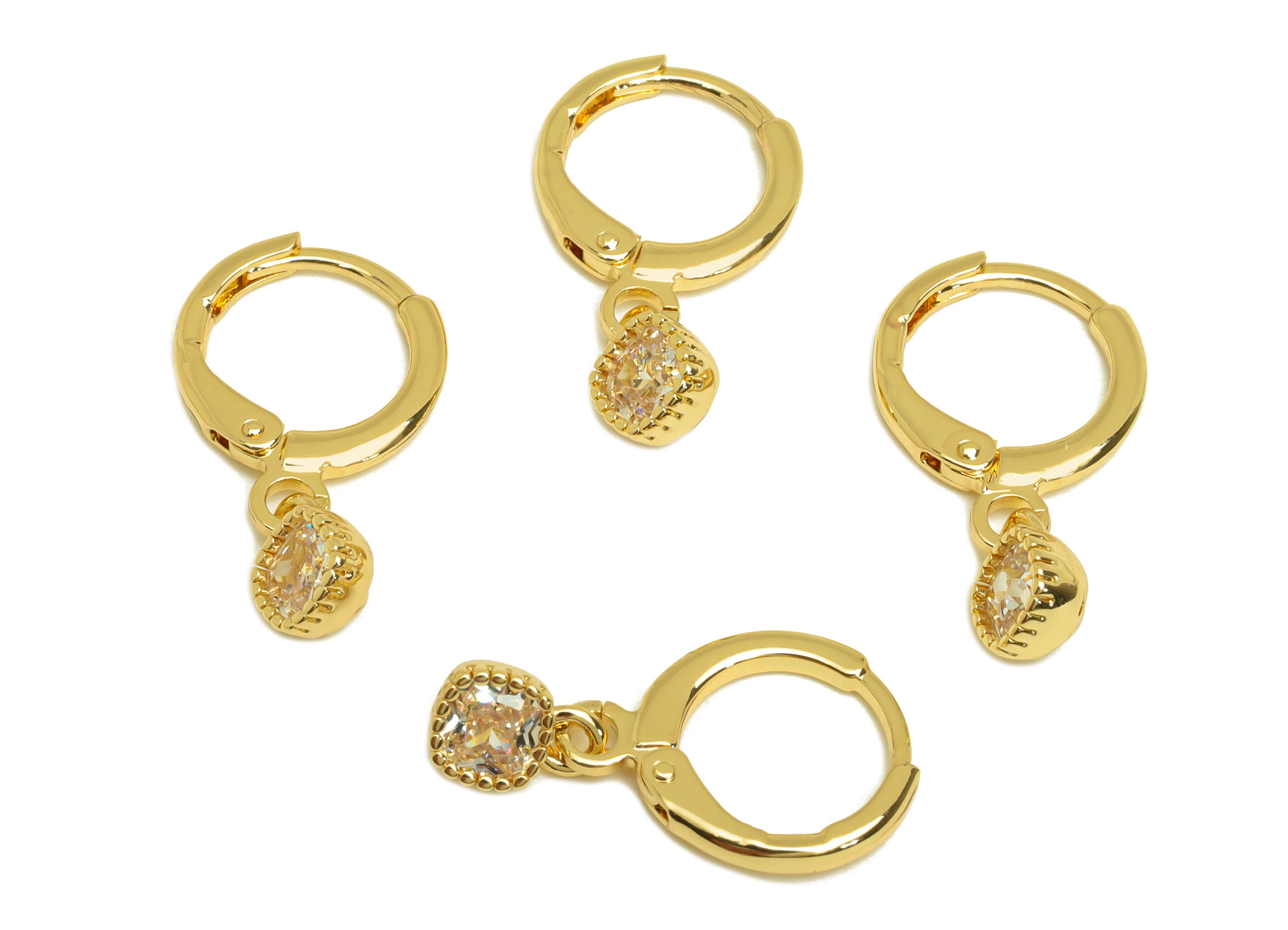 Brass CZ Hoop Earring - Brass Geometry Lever Back Earring Hoop - Zircon Hoop Earring - 18K Real Gold Plating - 20.96x11.48x1.7mm - RGP6942 - DOMEDBAZAAR