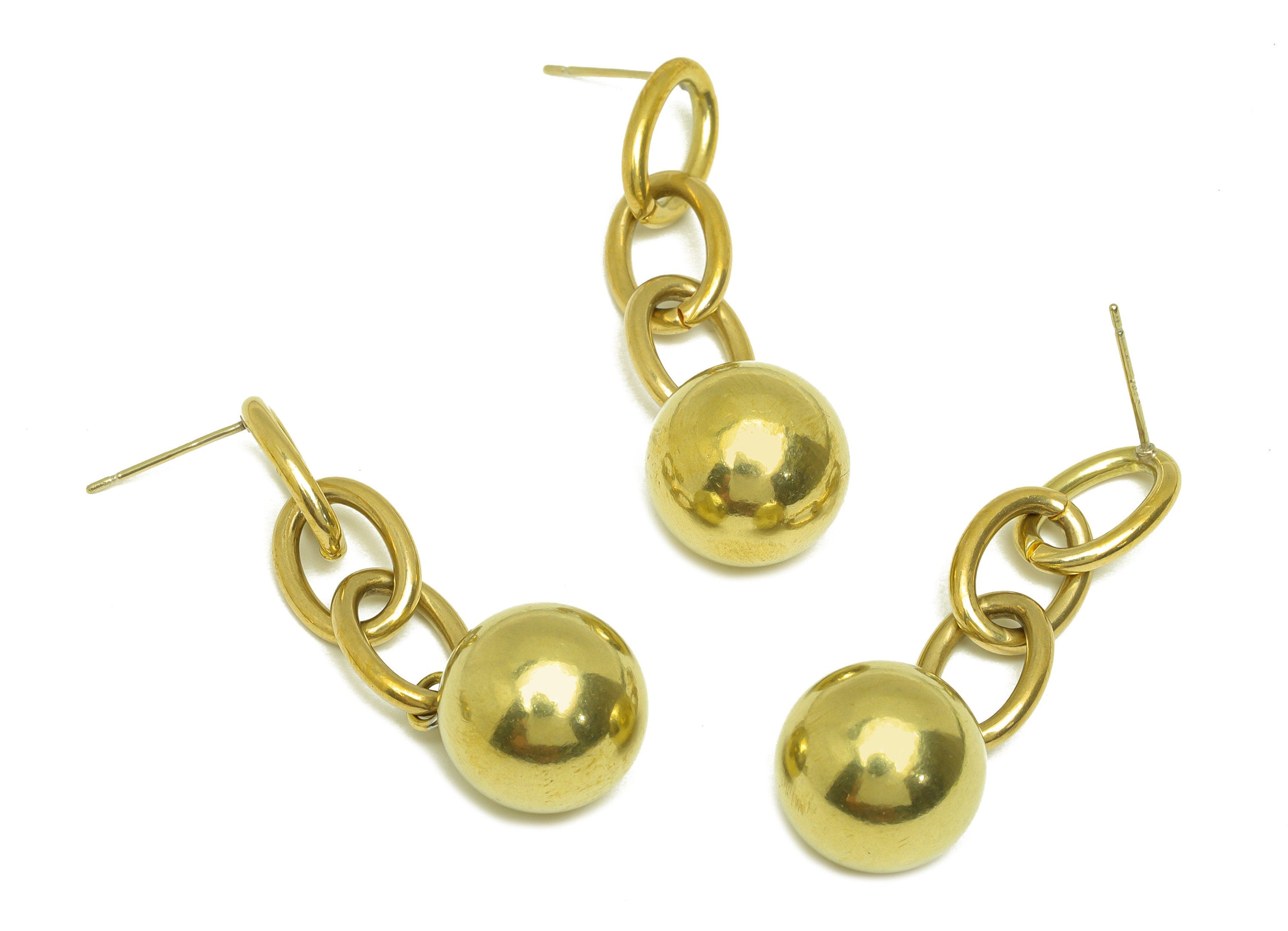 Brass Chain Earring Stud - Raw Brass Dangle Ball Earring Post - Brass Dangle Bead Earring Stud - Brass Dangle Post - 46x13.8x13mm - PP10585 - DOMEDBAZAAR