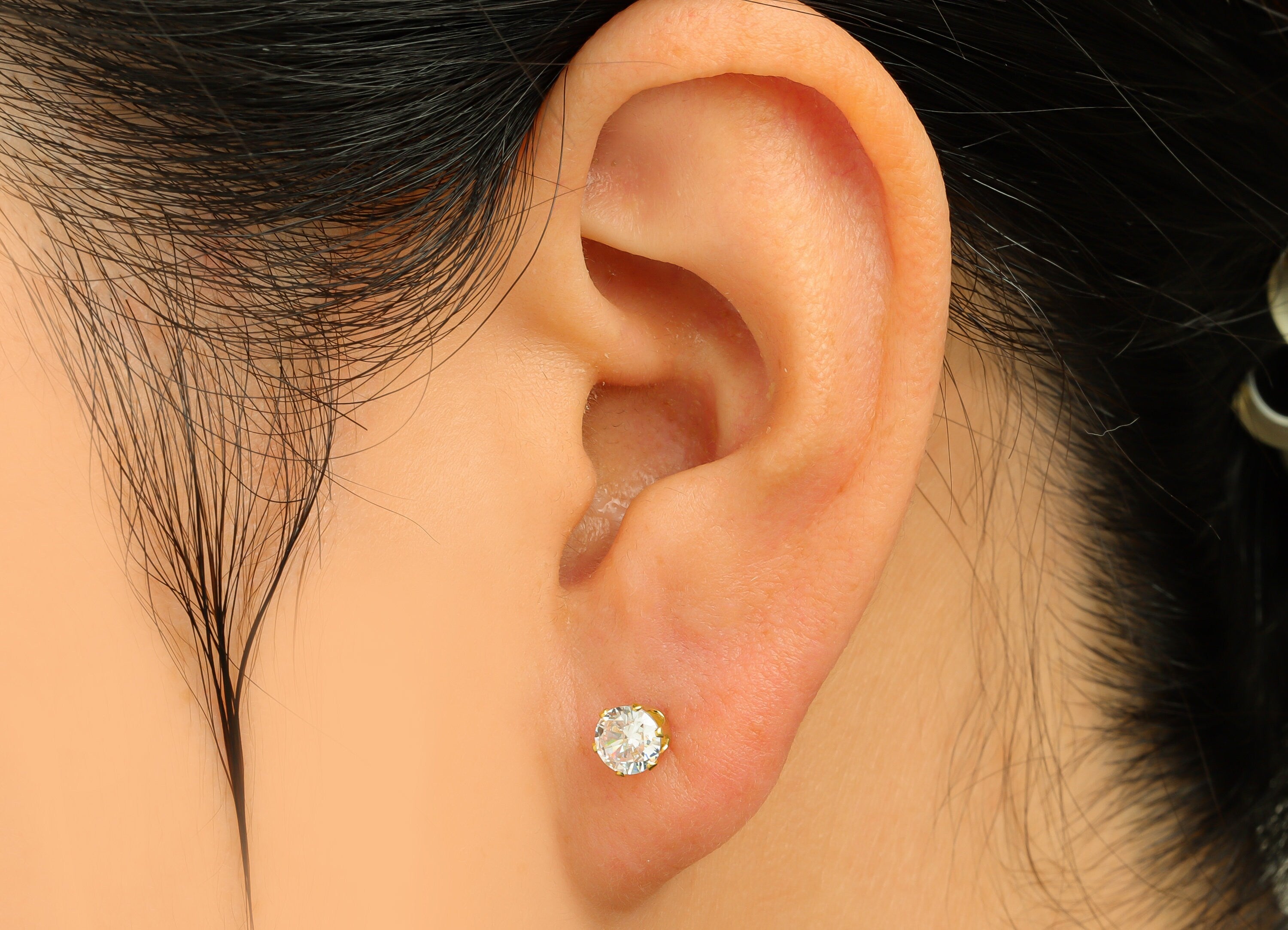 5mm Brass CZ Earring Stud - Raw Brass Mini Round Zircon Earring Post - Brass Cubic Zircon Earring Stud - Brass CZ Post - 5x5x4.4mm - PP10533 - DOMEDBAZAAR