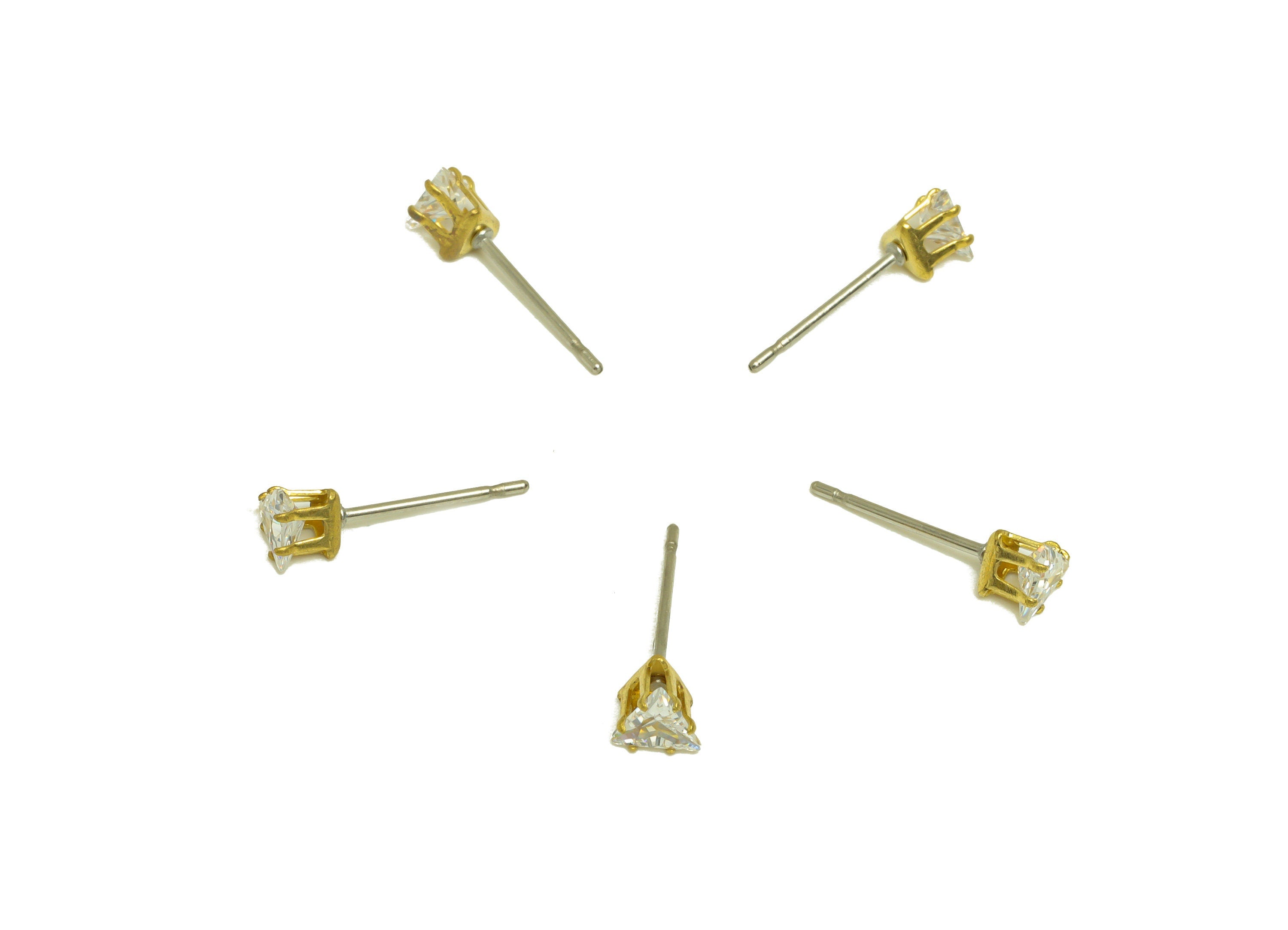 Brass CZ Earring Stud - Raw Brass Triangle Zircon Earring Post - Brass Cubic Zircon Earring Stud - Geometry CZ Post - 4x4x3.6mm - PP10540 - DOMEDBAZAAR