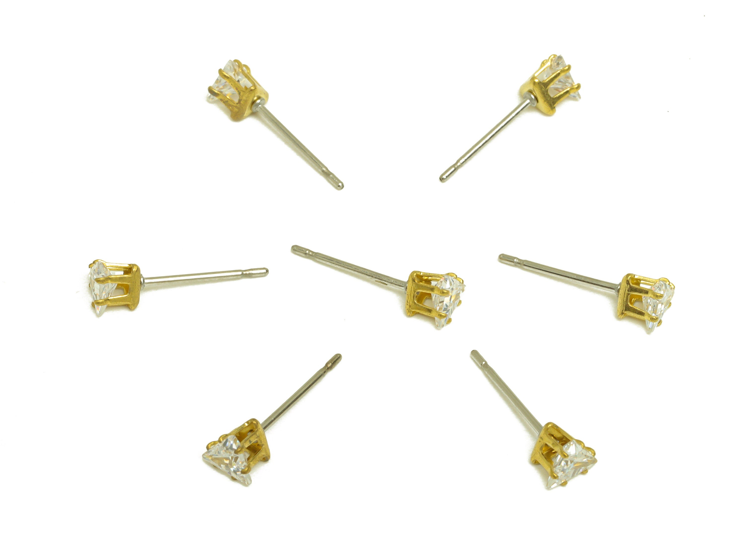 Brass CZ Earring Stud - Raw Brass Triangle Zircon Earring Post - Brass Cubic Zircon Earring Stud - Geometry CZ Post - 4x4x3.6mm - PP10540 - DOMEDBAZAAR