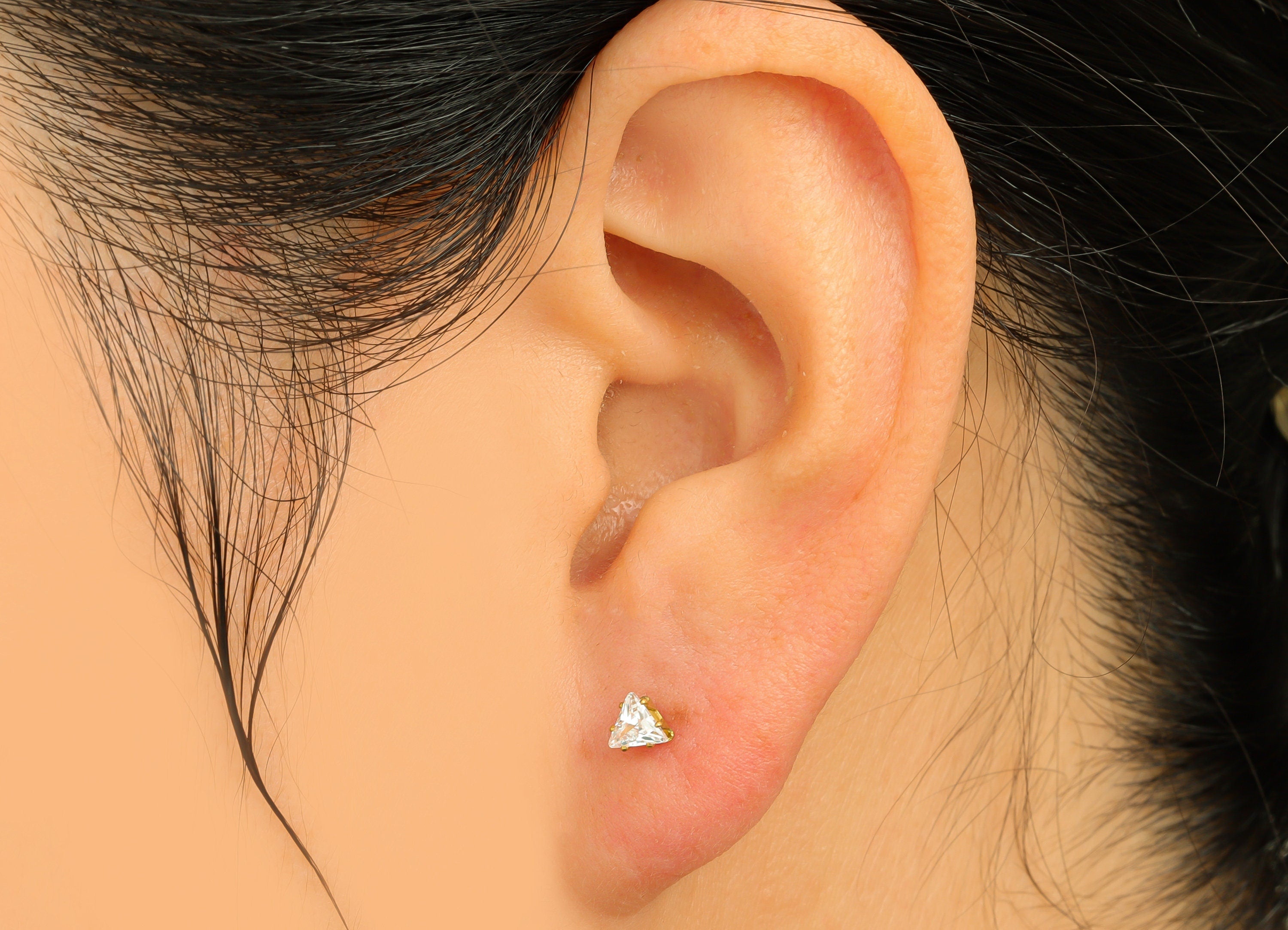 Brass CZ Earring Stud - Raw Brass Triangle Zircon Earring Post - Brass Cubic Zircon Earring Stud - Geometry CZ Post - 4x4x3.6mm - PP10540 - DOMEDBAZAAR