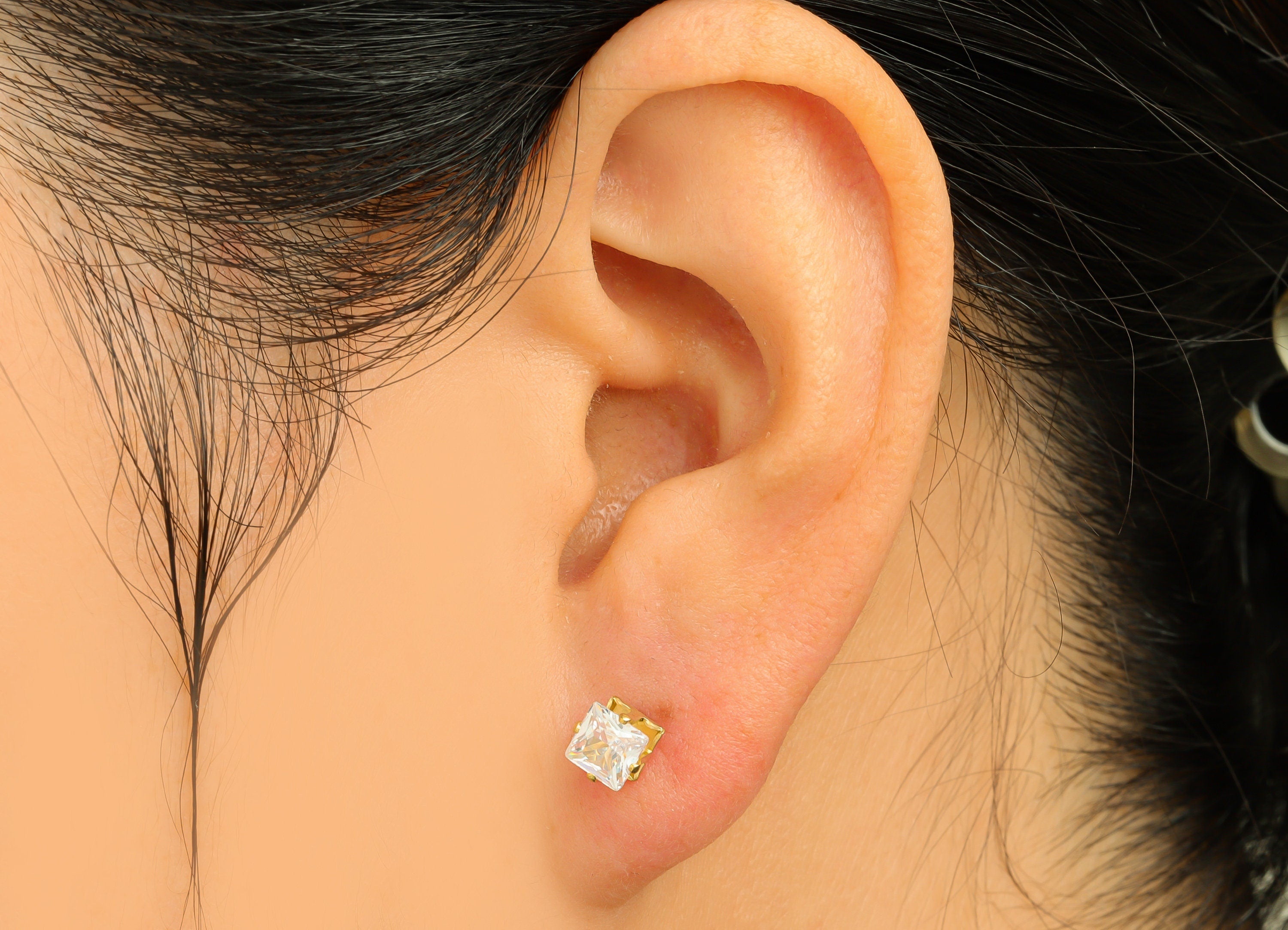 Brass CZ Earring Stud - Raw Brass Square Zircon Earring Post - Brass Cubic Zircon Earring Stud - Geometry CZ Post - 5x5x5mm - PP10532-5 - DOMEDBAZAAR