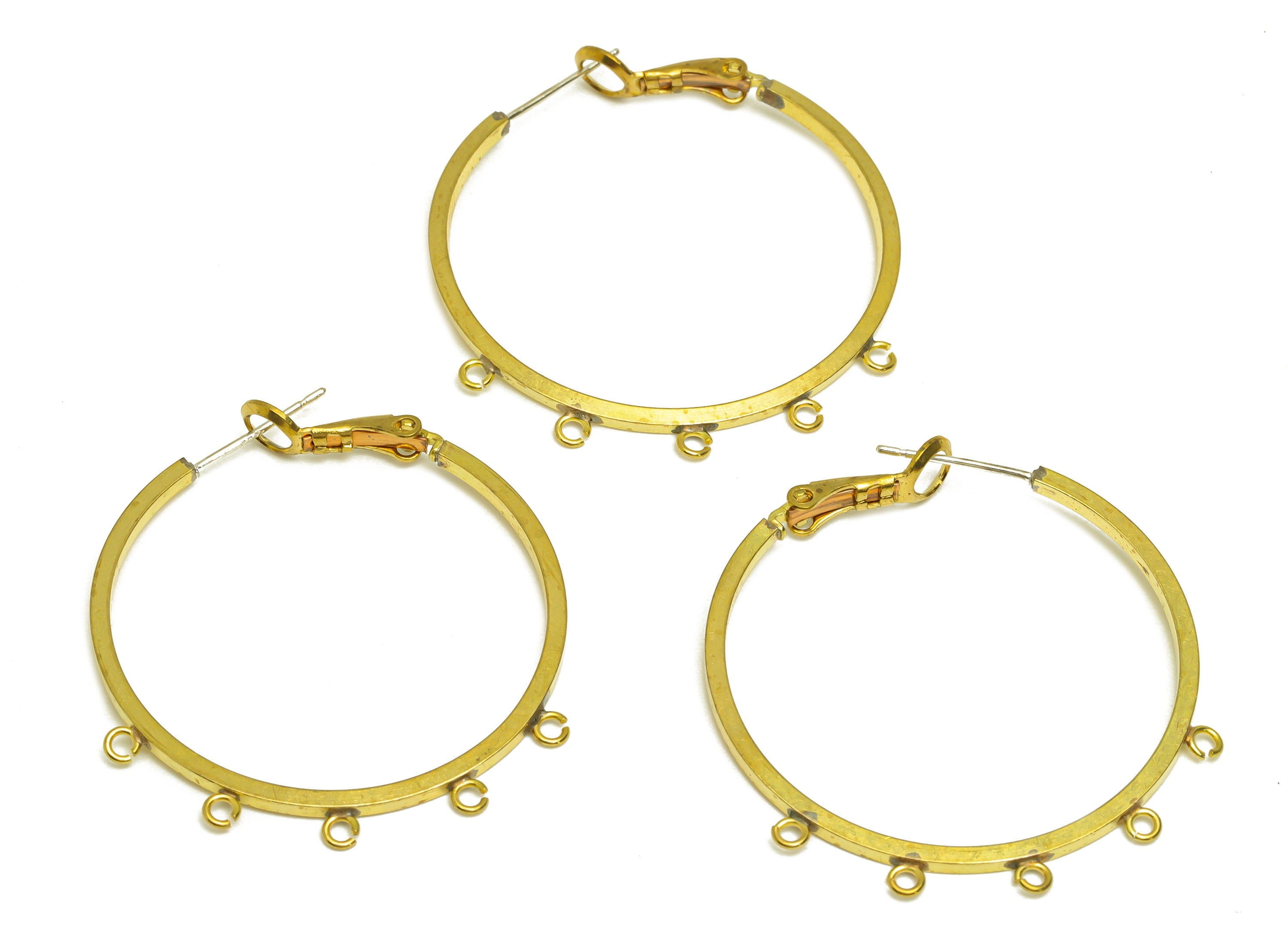 Brass Hoop Earring - Raw Brass Clasp Back Earring With Loop - Brass Hoop Clasp Earring - Brass Setting Tassel Clasp - 38x35x1.54mm - PP10597 - DOMEDBAZAAR