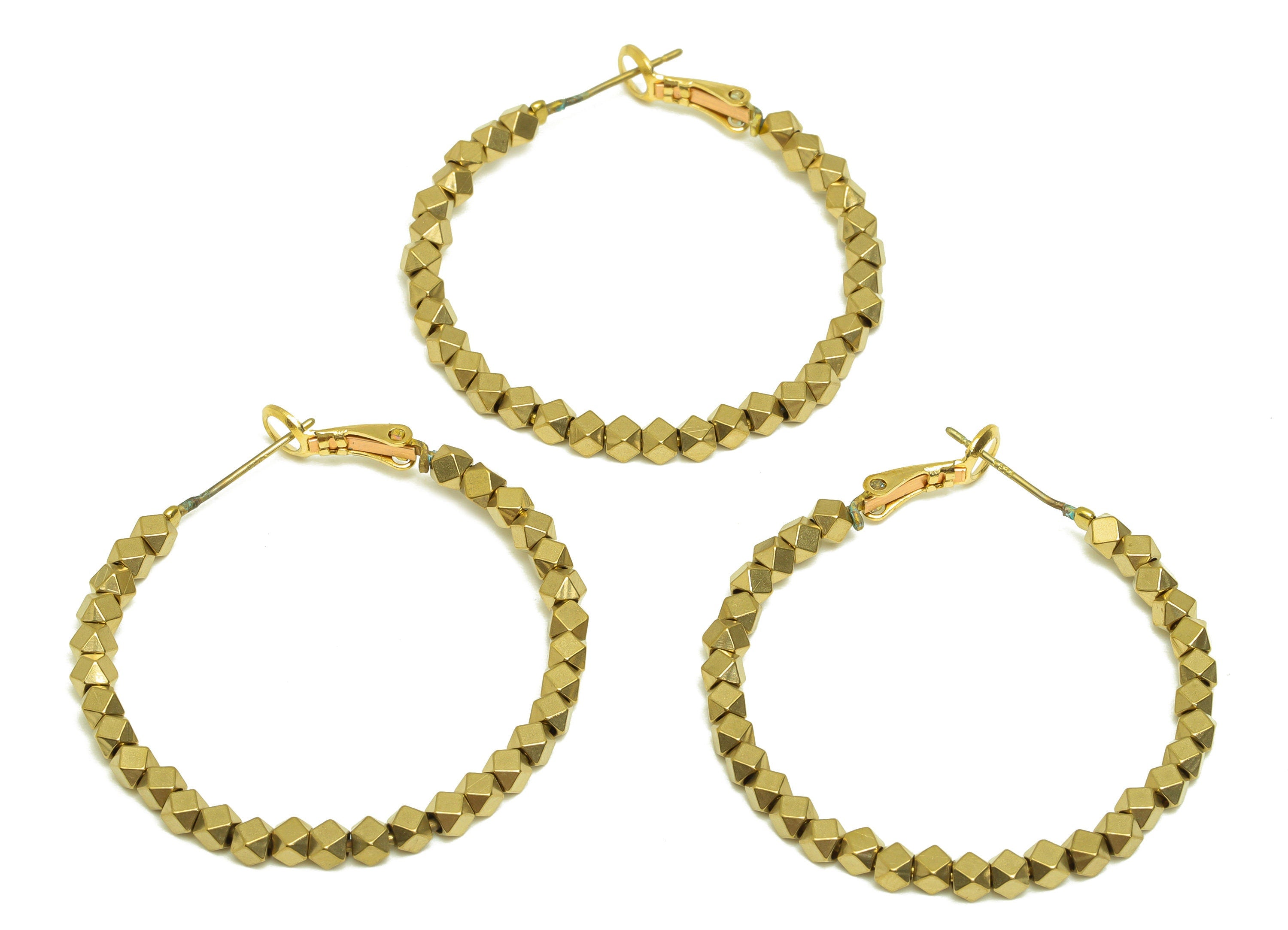Brass Hoop Earring - Raw Brass Clasp Back Beaded Earring - Brass Hoop Clasp Earring - Brass Faceted Bead Clasp - 40x38x2.94mm - PP10542 - DOMEDBAZAAR