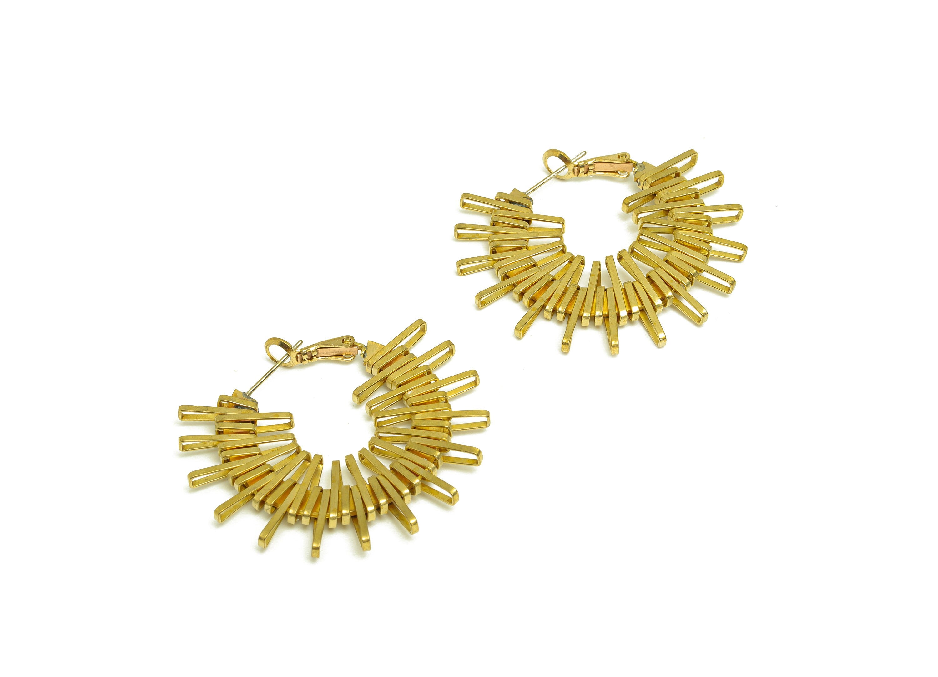 Brass Hoop Earring - Raw Brass Wire Sunshine Clasp Back Earring - Brass Sun Hoop Clasp Earring - Brass Clasp Earring - 42x38x3mm - PP10589 - DOMEDBAZAAR