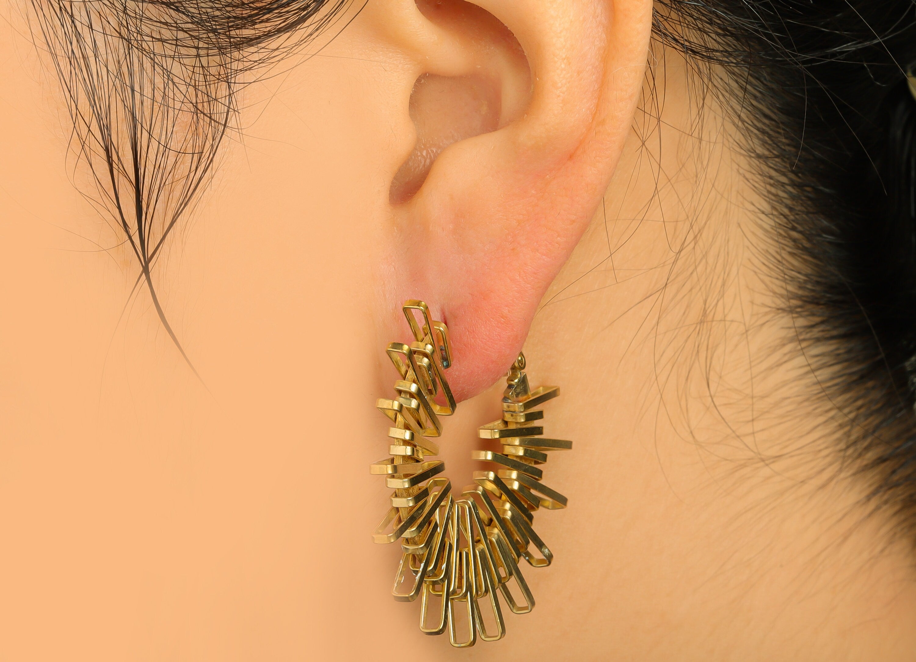 Brass Hoop Earring - Raw Brass Wire Sunshine Clasp Back Earring - Brass Sun Hoop Clasp Earring - Brass Clasp Earring - 42x38x3mm - PP10589 - DOMEDBAZAAR