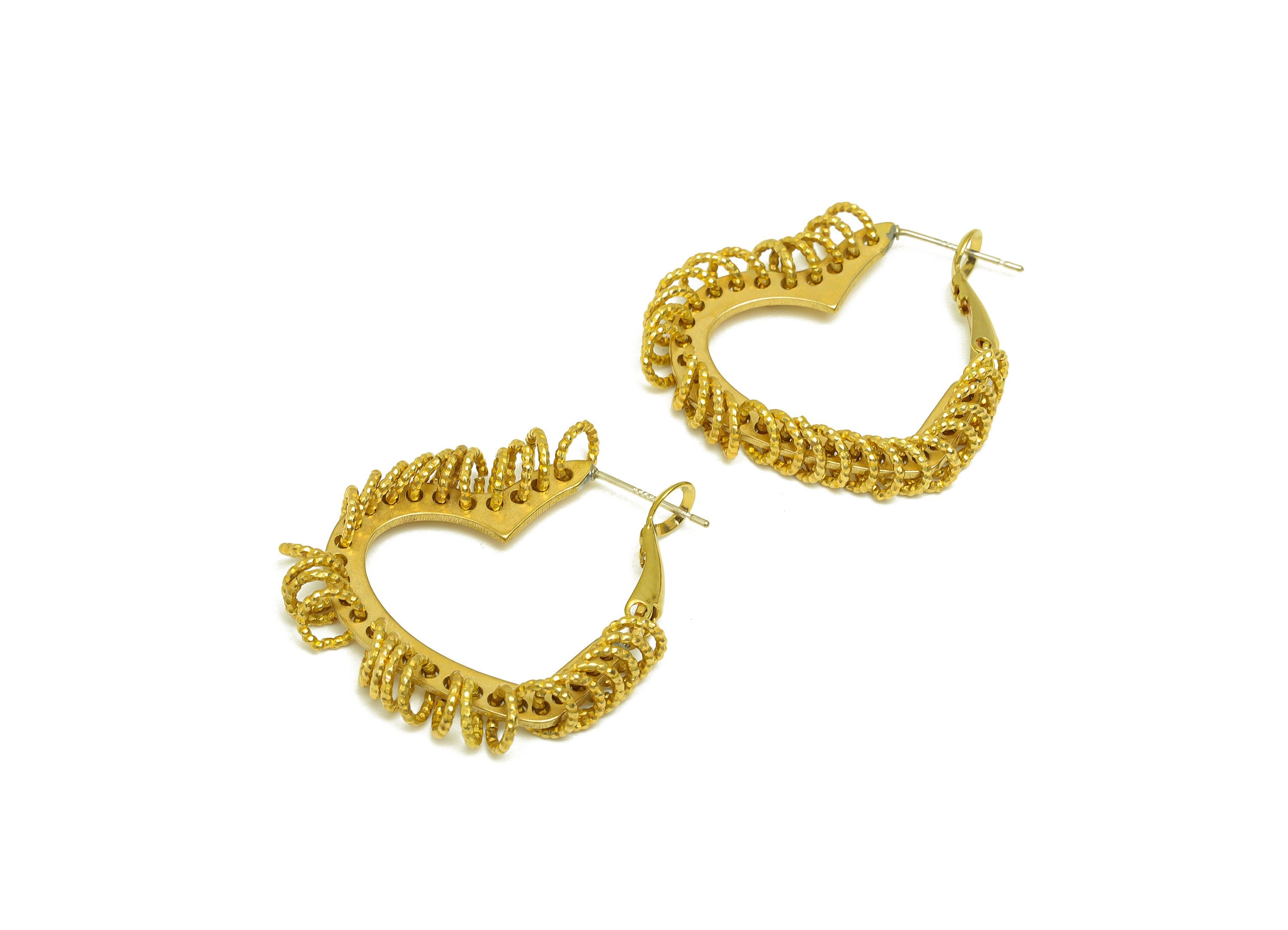 Brass Hoop Earring - Raw Brass Heart Clasp Back Earring - Brass Textured Hoop Clasp Earring - Jump Ring Clasp Earring - 32x29x2mm - PP10565 - DOMEDBAZAAR