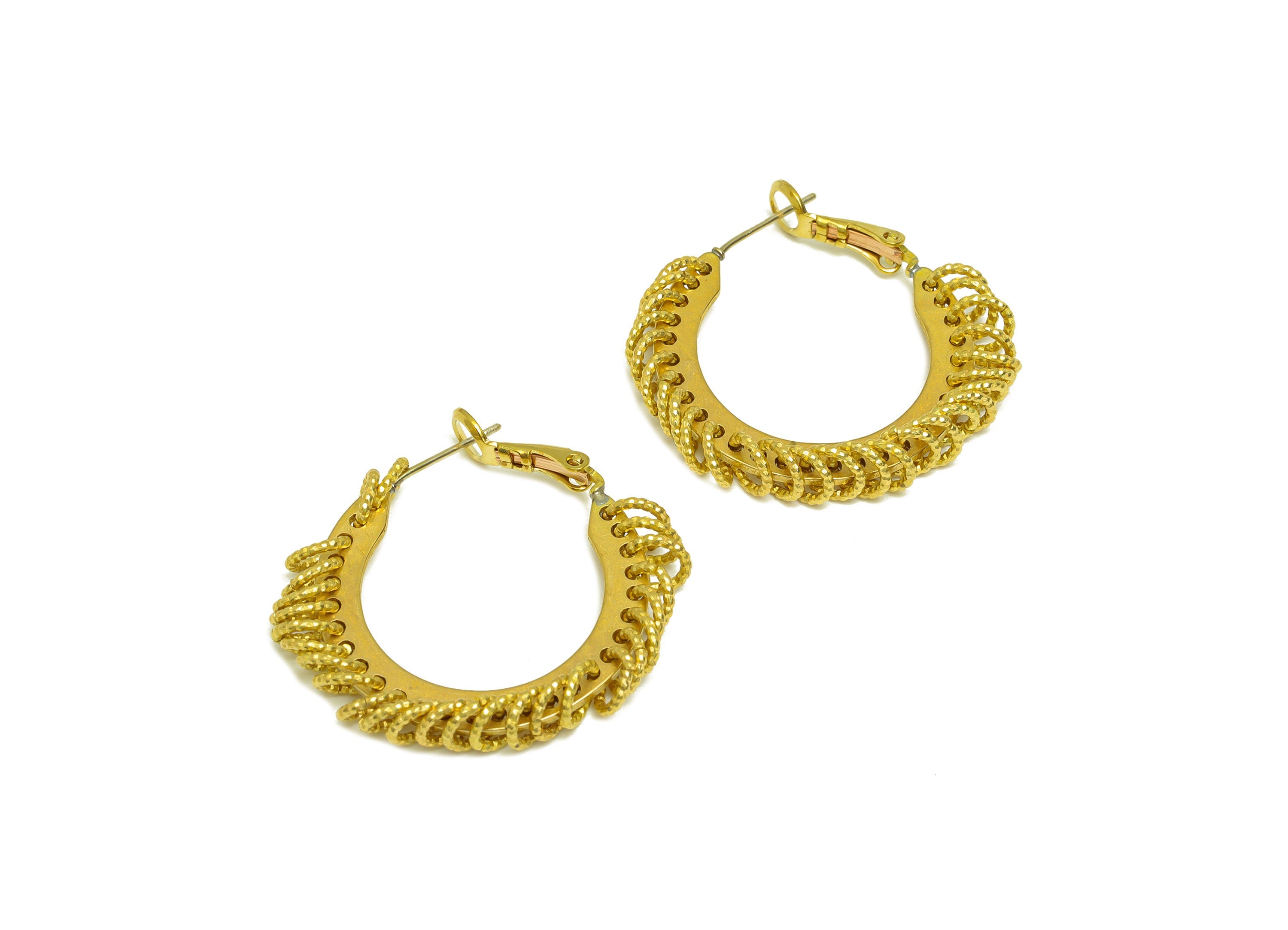 Brass Hoop Earring - Raw Brass Round Clasp Back Earring - Brass Textured Hoop Clasp Earring - Jump Ring Clasp Earring - 30x29x5mm - PP10602 - DOMEDBAZAAR