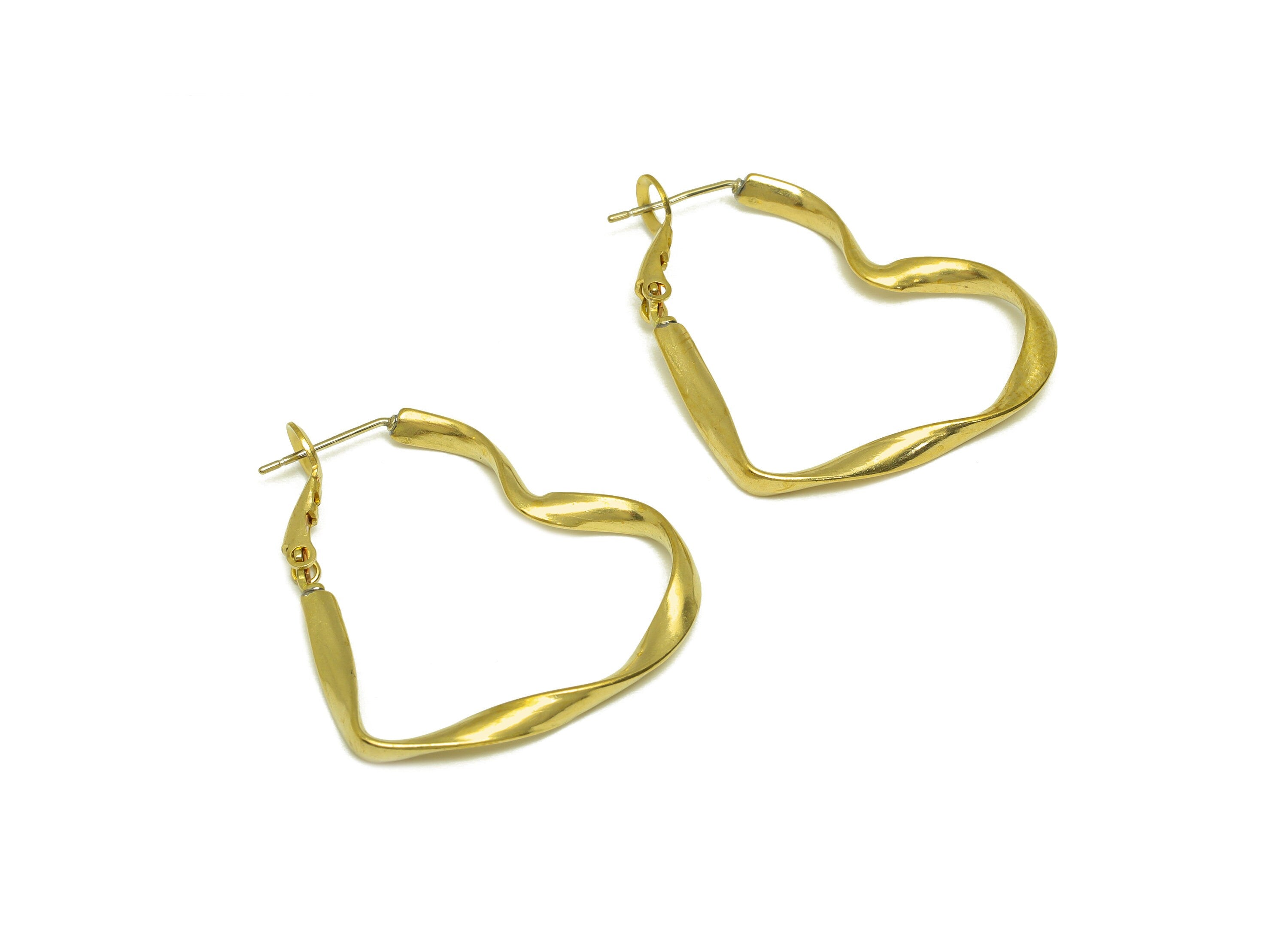Brass Hoop Earring - Raw Brass Clasp Back Heart Earring - Brass Hoop Clasp Earring - Brass Wavy Heart Clasp - 38x29x2mm - PP10570 - DOMEDBAZAAR