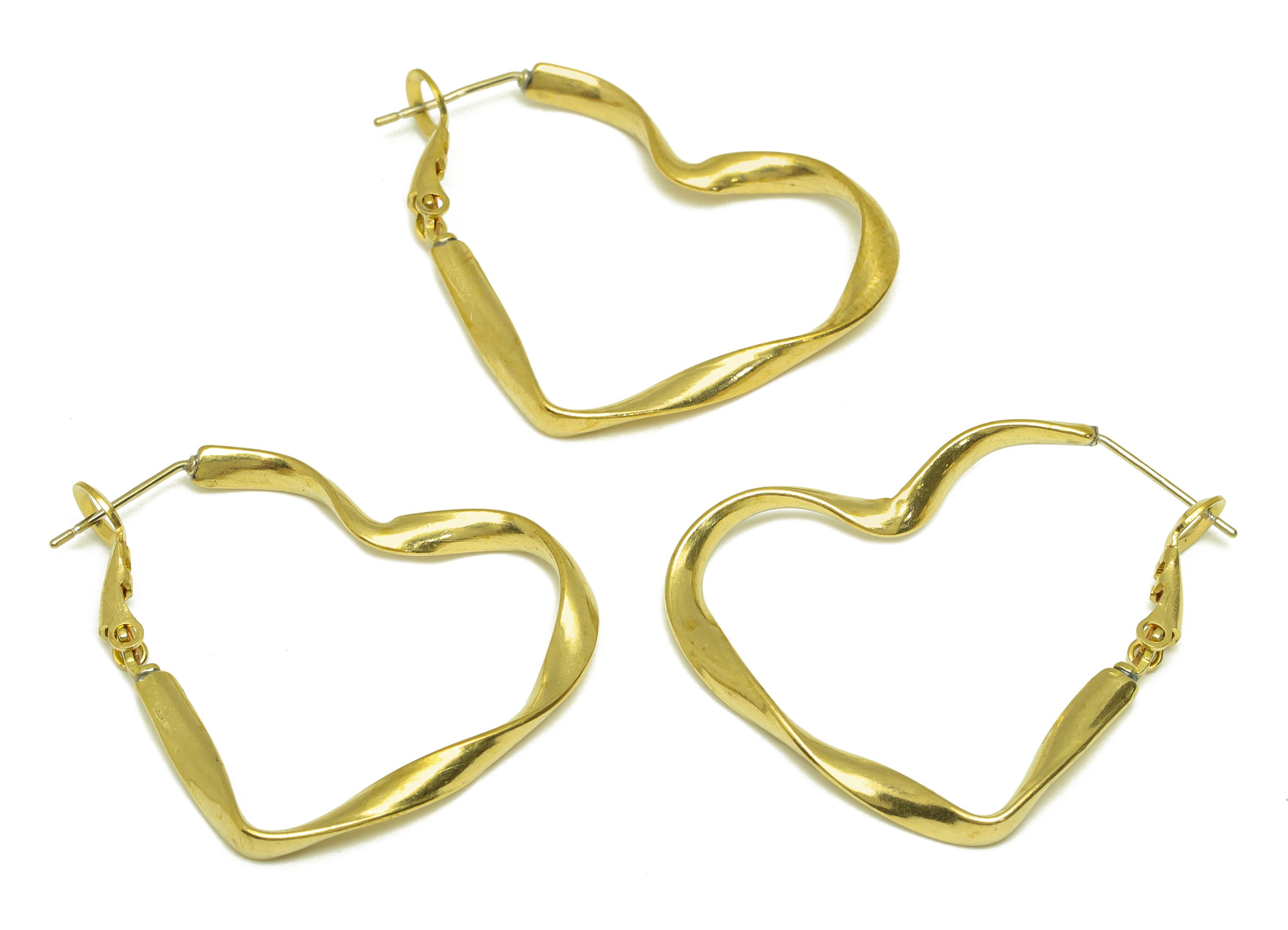 Brass Hoop Earring - Raw Brass Clasp Back Heart Earring - Brass Hoop Clasp Earring - Brass Wavy Heart Clasp - 38x29x2mm - PP10570 - DOMEDBAZAAR