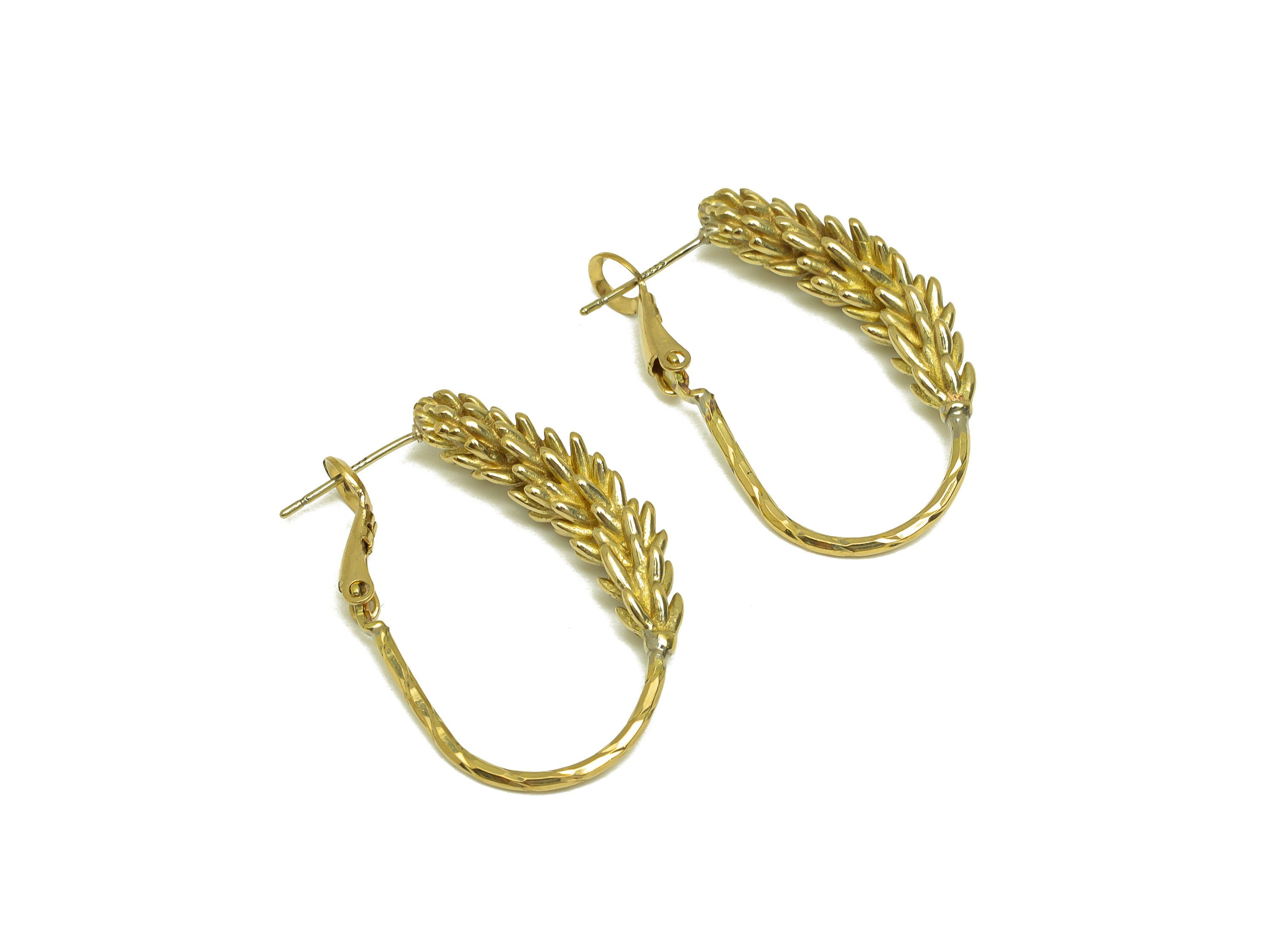 Brass Oval Hoop Earring - Raw Brass Clasp Back Ears Of Wheat Earring - Brass Hoop Clasp Earring - Botanical Clasp - 33x21x5.8mm - PP10614 - DOMEDBAZAAR
