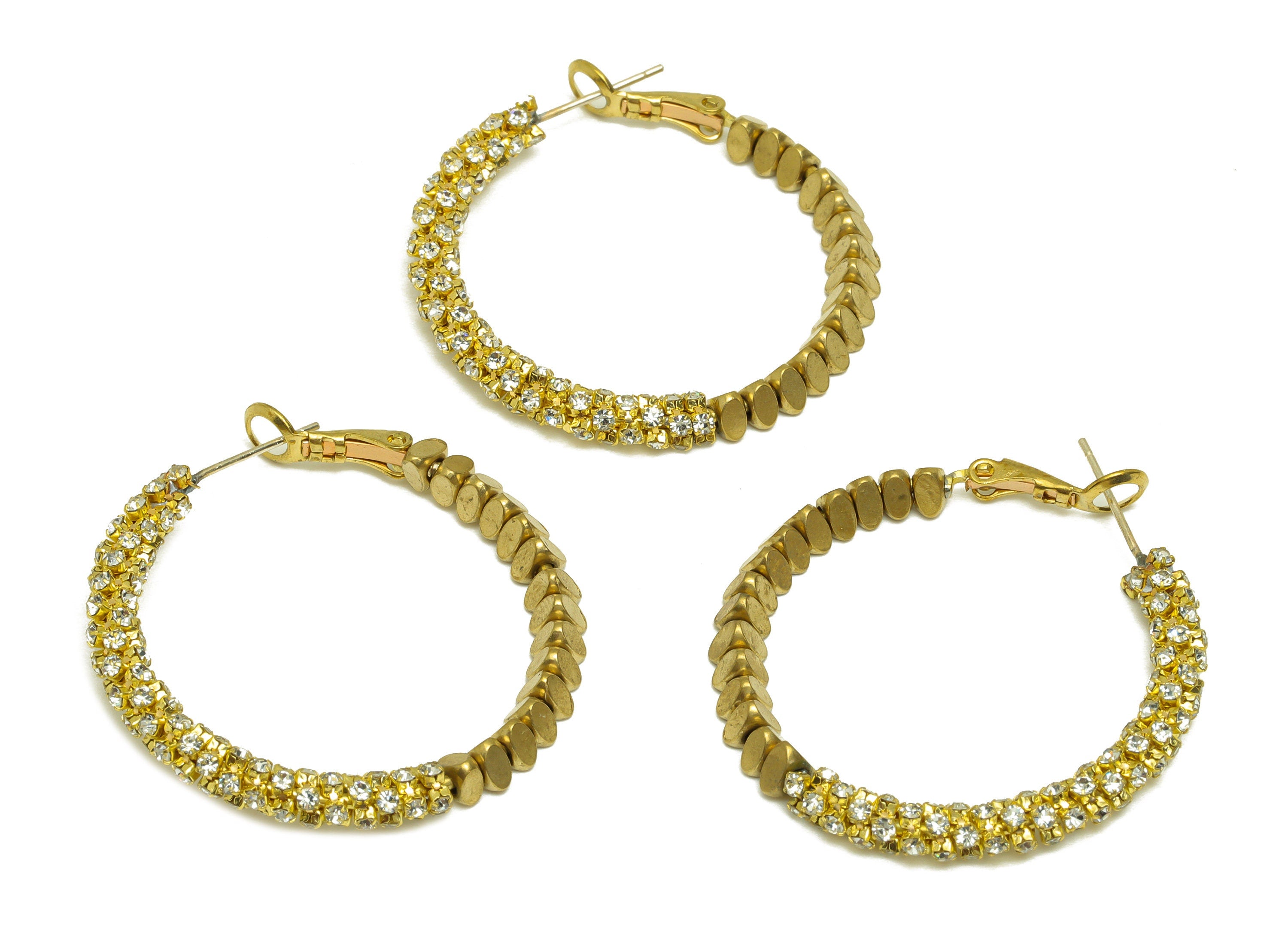 Brass CZ Hoop Earring - Raw Brass Clasp Chian Zircon Earring - Brass Beaded Hoop Clasp Earring - Cubic Zircon Clasp - 36x34x4.5mm - PP10595 - DOMEDBAZAAR