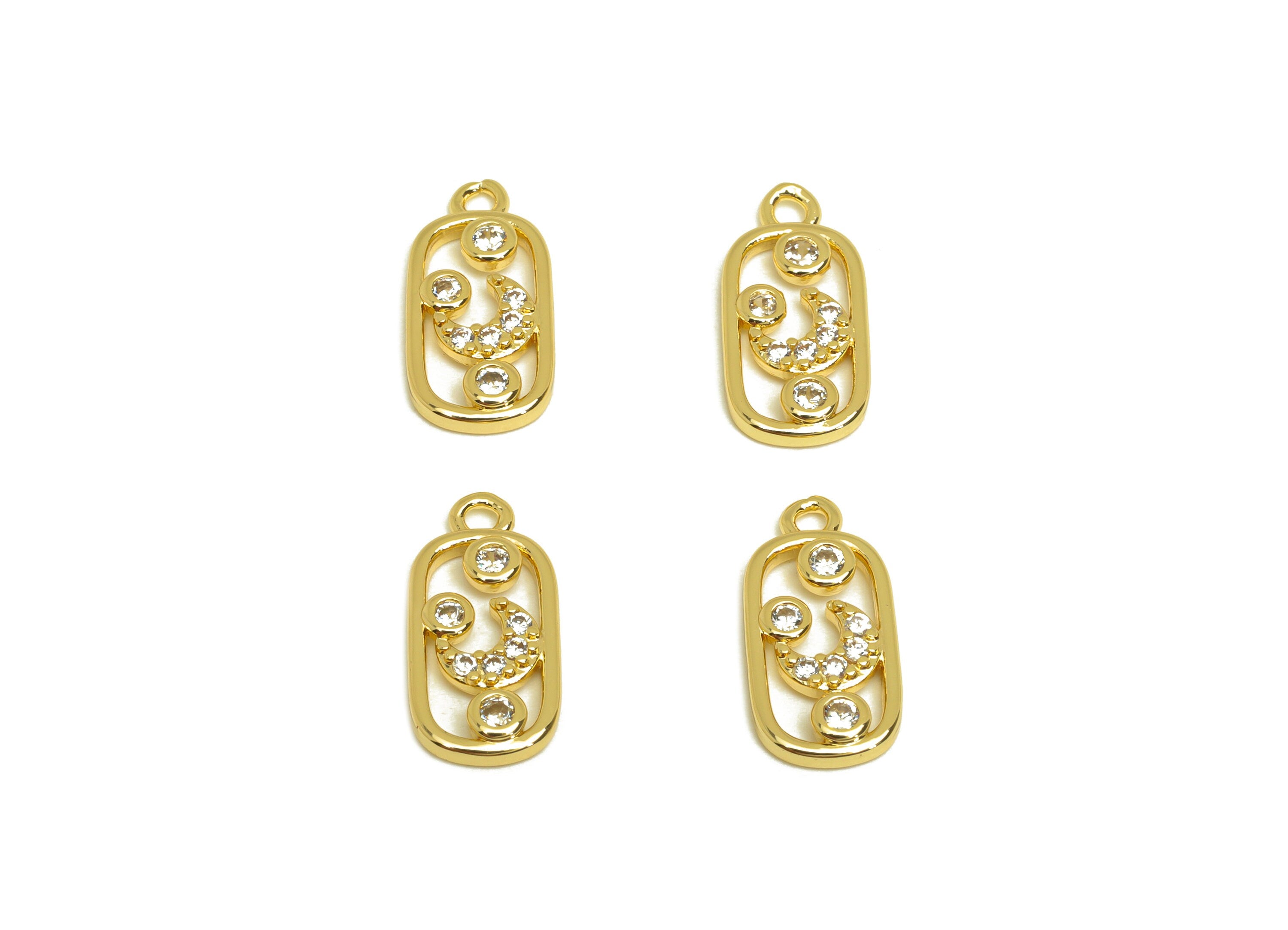 Brass Crescent Earring Charm - Brass Cubic Zircon Earring Charm - Brass Geometry Earring Charm - 18K Real Gold Plating - 15x7x1mm - RGP6922 - DOMEDBAZAAR