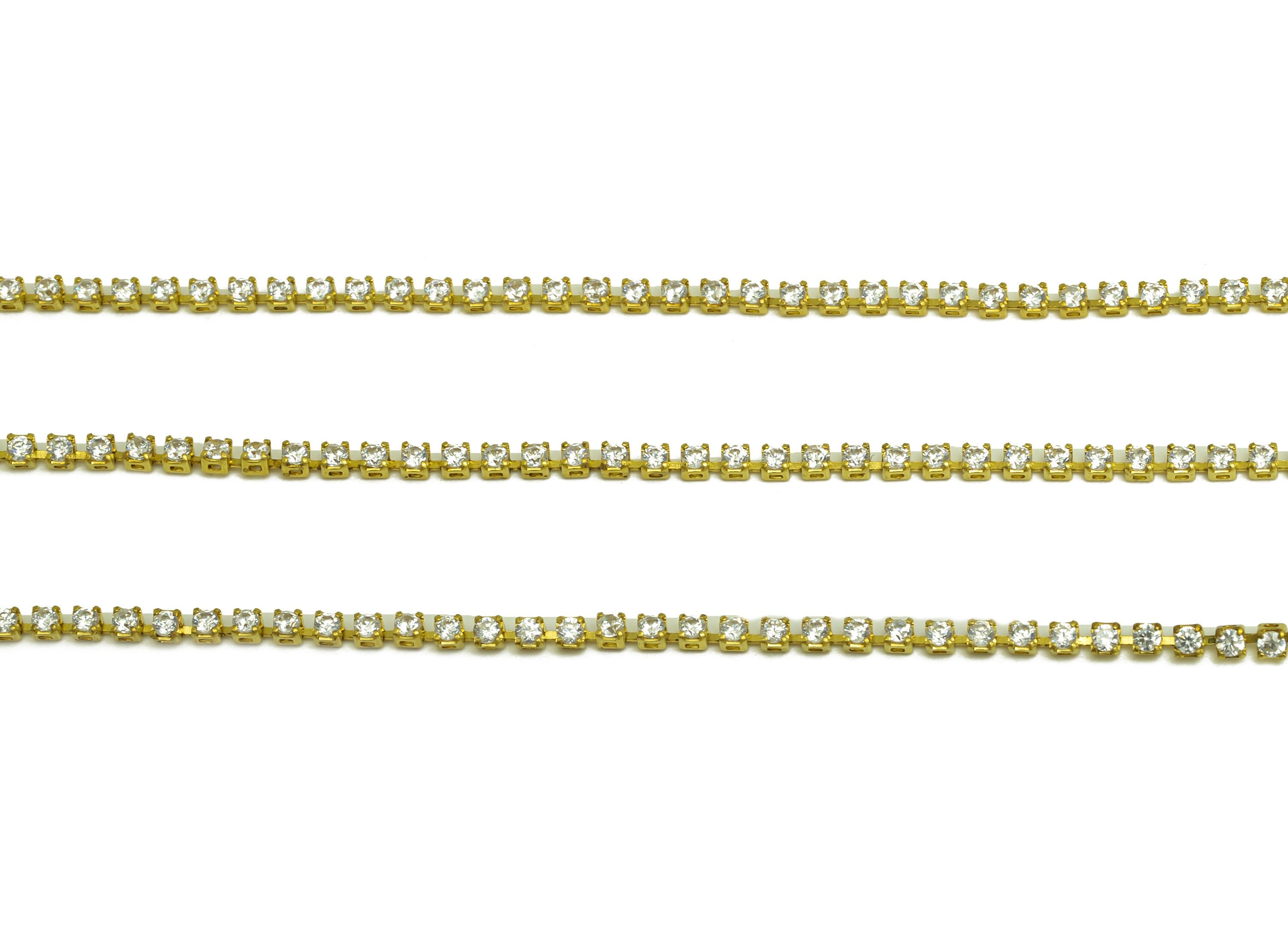 1.5mm Round Zircon Brass Chain - Raw Brass White Cubic Zircon Bracelet Chain - Brass CZ Claw Chain - 21x21x1mm - RGP6914 - DOMEDBAZAAR