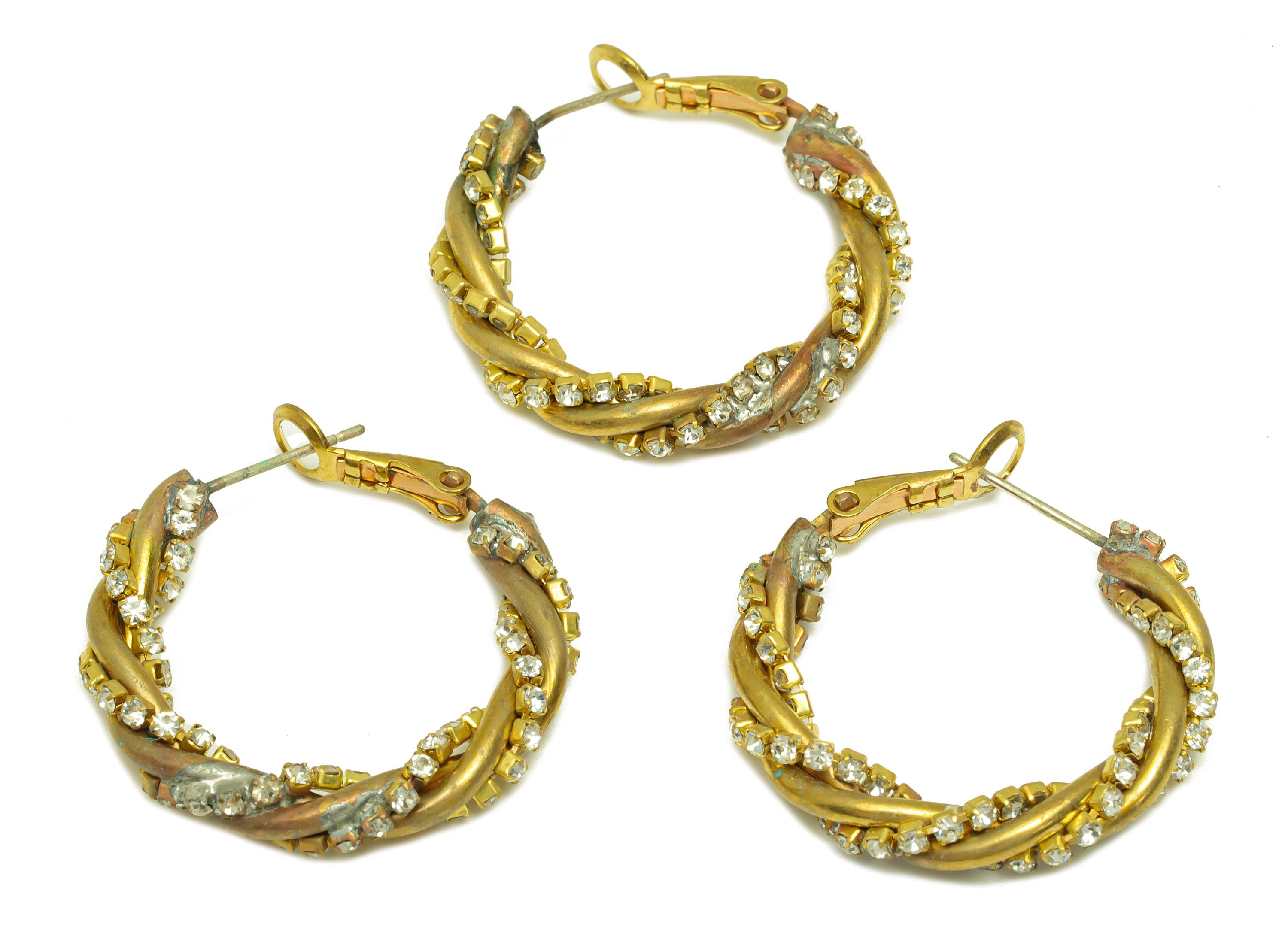Brass CZ Hoop Earring - Raw Brass Clasp Chian Zircon Earring - Brass Twine Chain Hoop Clasp Earring - Cubic Zircon Clasp - 30x26x4mm-PP10592 - DOMEDBAZAAR