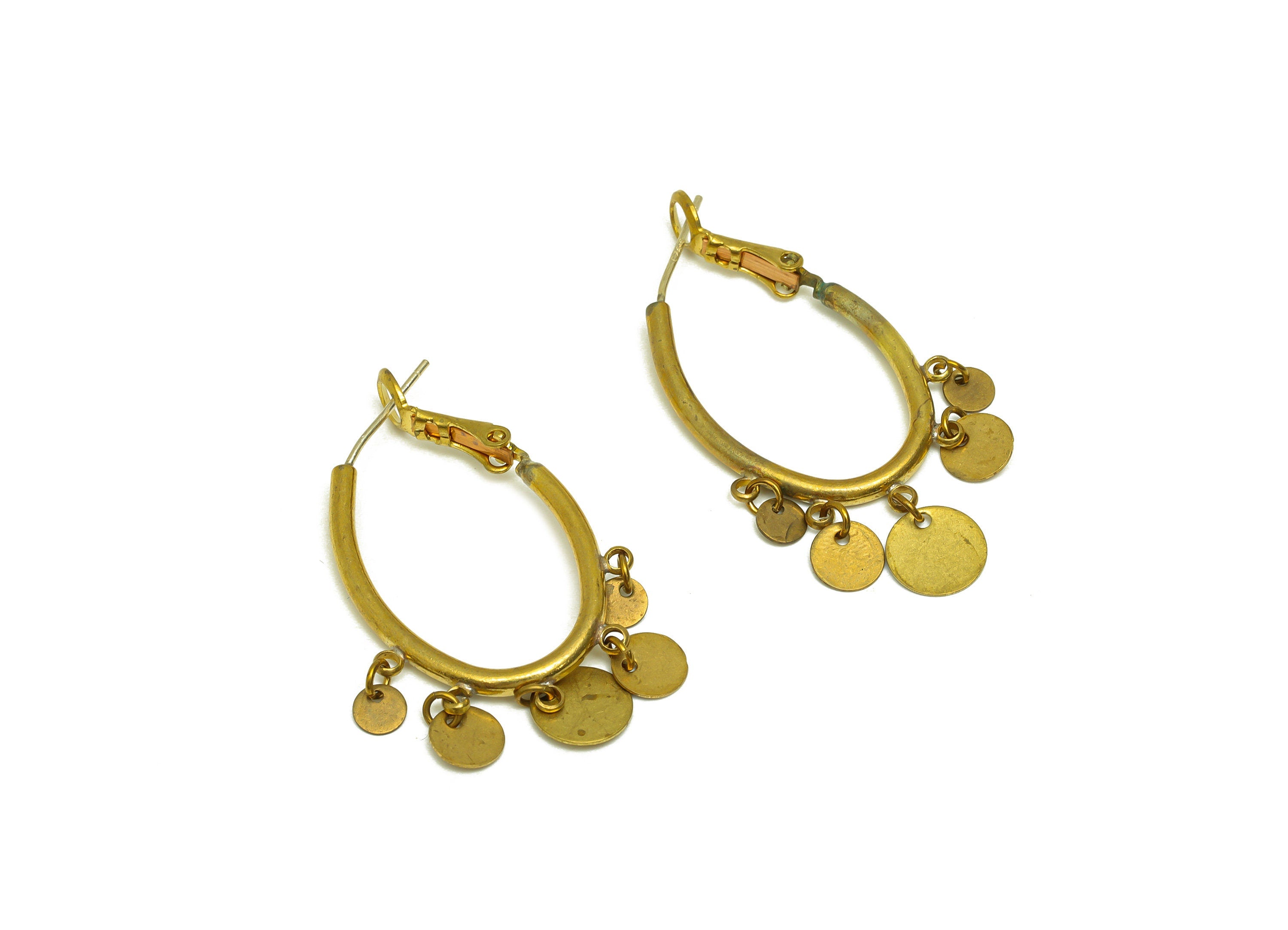 Brass Hoop Earring - Raw Brass Oval Clasp Back Earring - Brass Dangle Round Hoop Clasp Earring - Brass Clasp Earring - 43x21.5x2mm - PP10621 - DOMEDBAZAAR