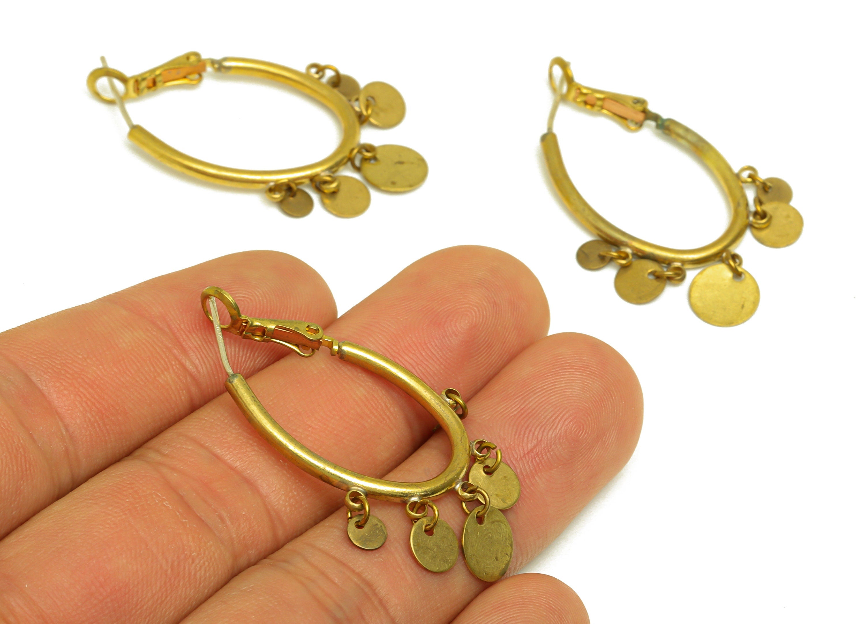 Brass Hoop Earring - Raw Brass Oval Clasp Back Earring - Brass Dangle Round Hoop Clasp Earring - Brass Clasp Earring - 43x21.5x2mm - PP10621 - DOMEDBAZAAR