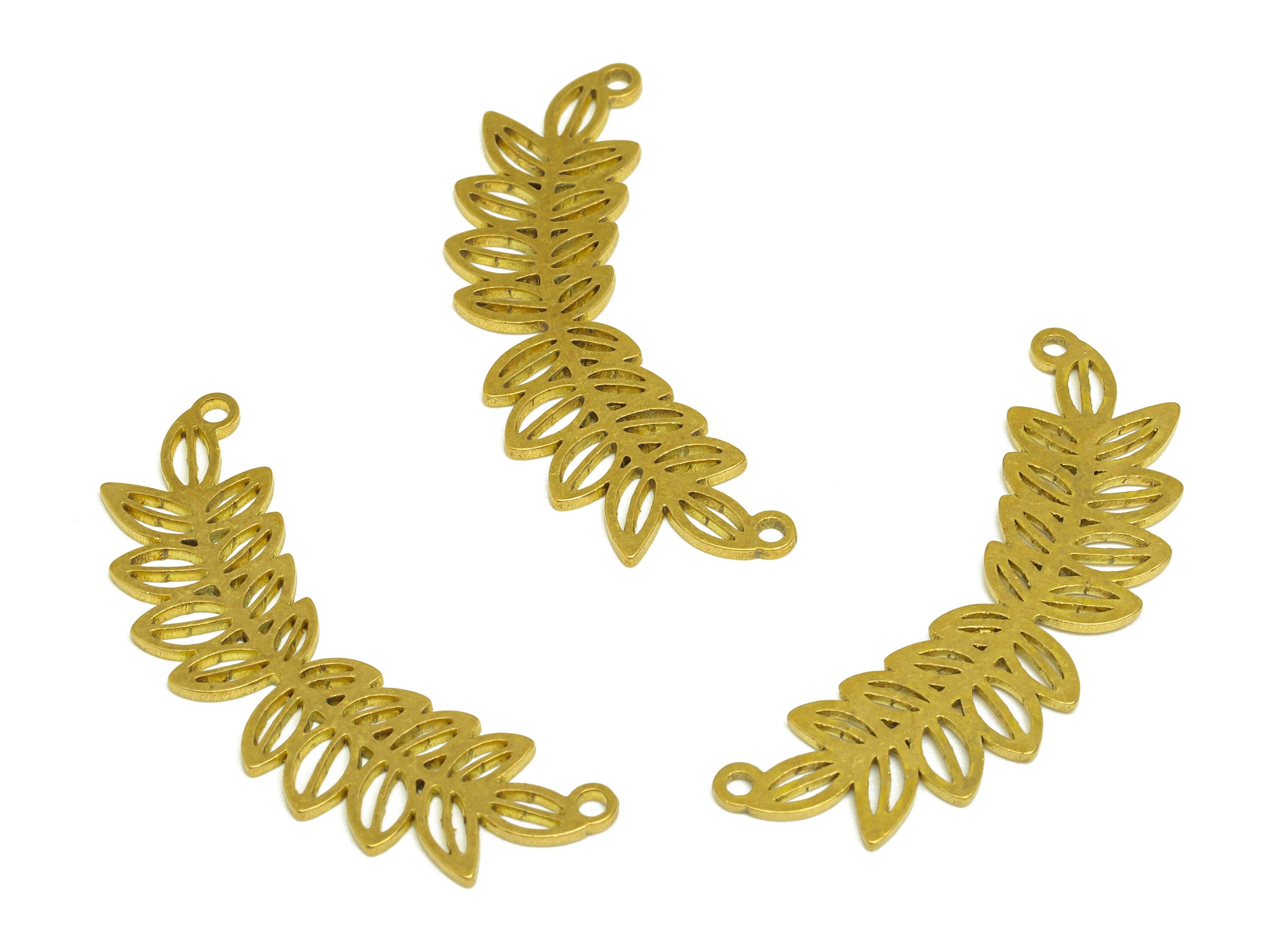 Brass Leaf Connector - Raw Brass Branch Earring Charms - Brass Botanical Connector - For Necklace - 37.5x14x0.89mm - PP10626 - DOMEDBAZAAR