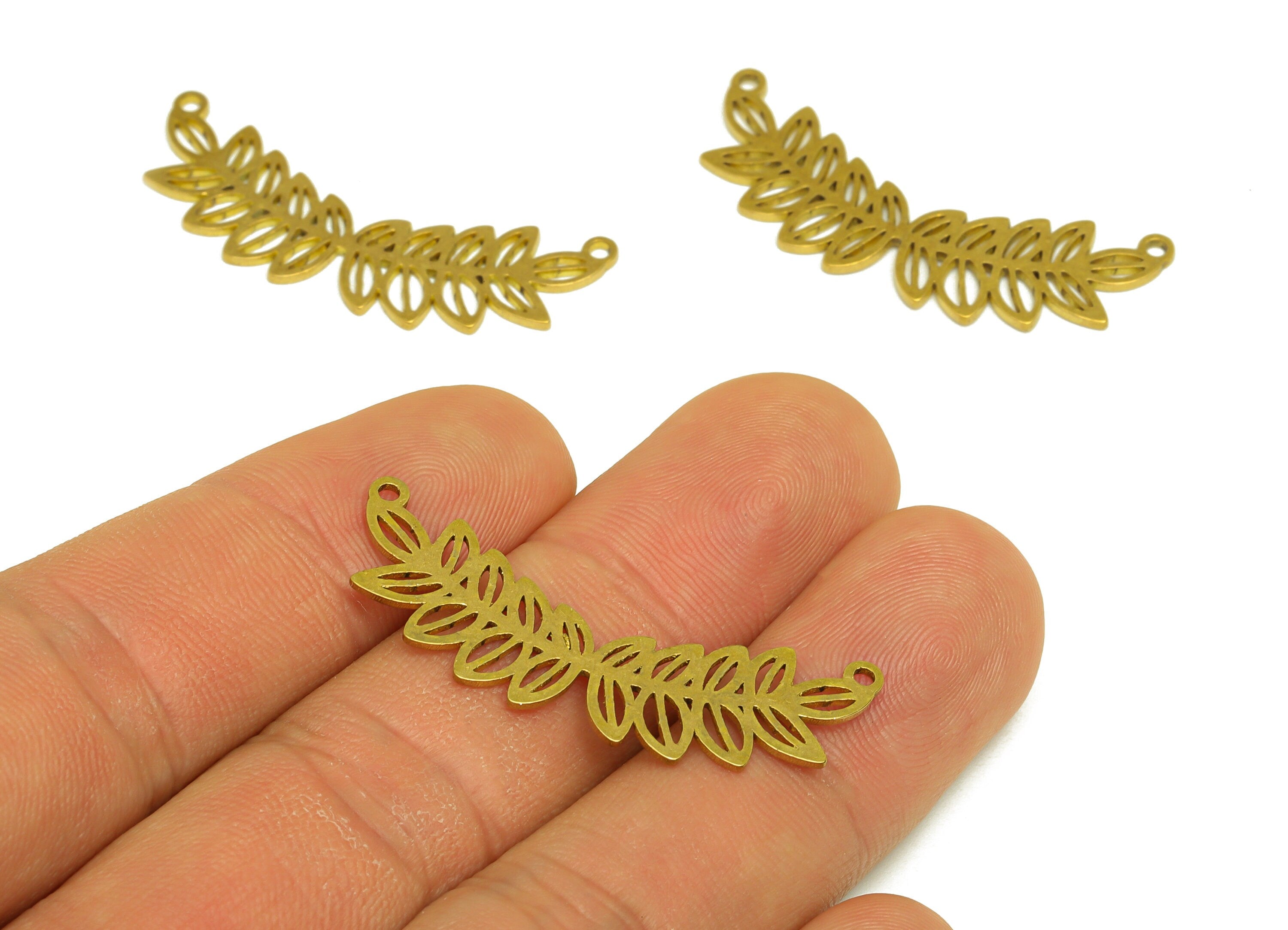 Brass Leaf Connector - Raw Brass Branch Earring Charms - Brass Botanical Connector - For Necklace - 37.5x14x0.89mm - PP10626 - DOMEDBAZAAR