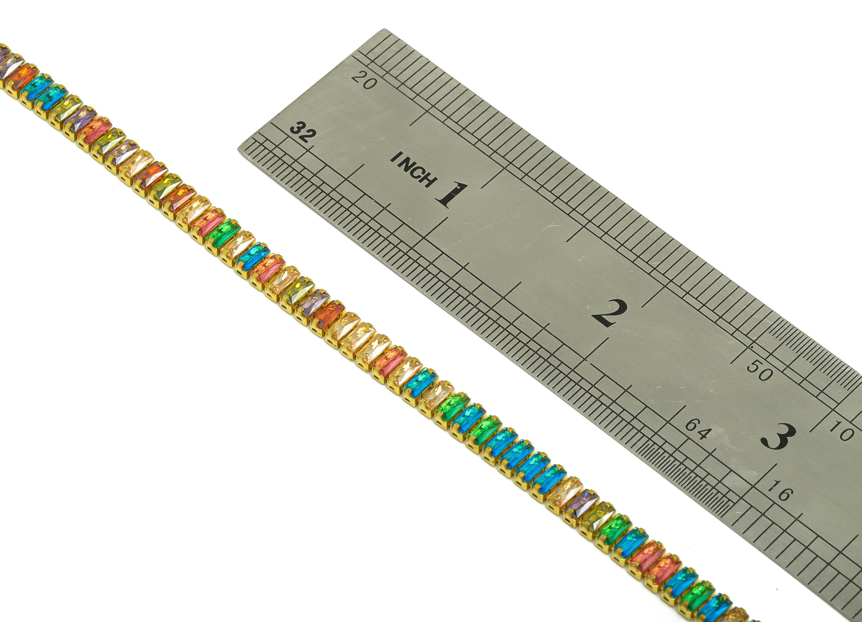 2*4mm Rectangular Zircon Brass Chain - Raw Brass Mix Color Cubic Zircon Bracelet Chain - Rainbow CZ Claw Chain - DIY Chain - 2x4mm - RGP6908 - DOMEDBAZAAR