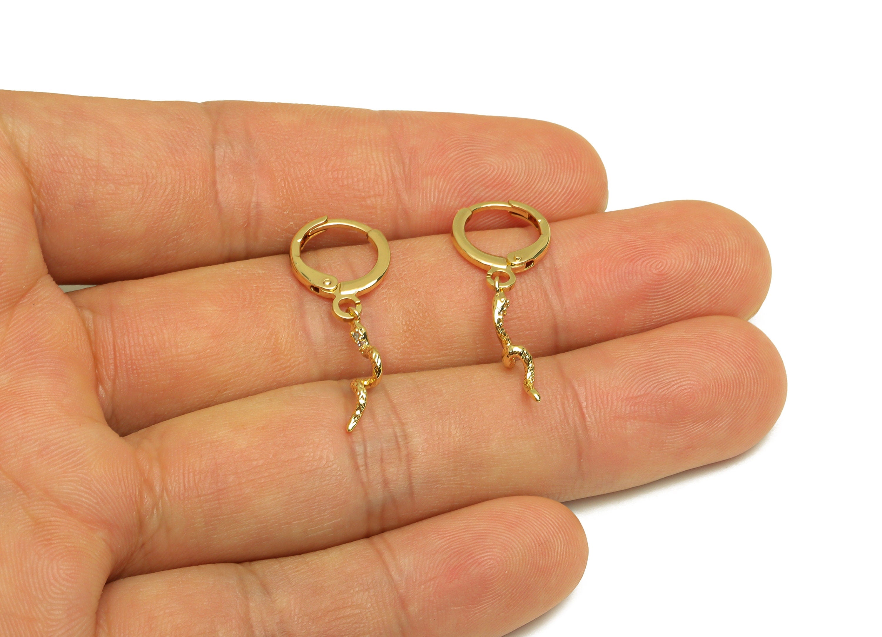 Brass CZ Hoop Earring - Brass Snake Lever Back Earring Hoop - Brass Baby Snake Hoop Earring - 18K Real Gold Plating -27.44x11x1mm- RGP6887 - DOMEDBAZAAR